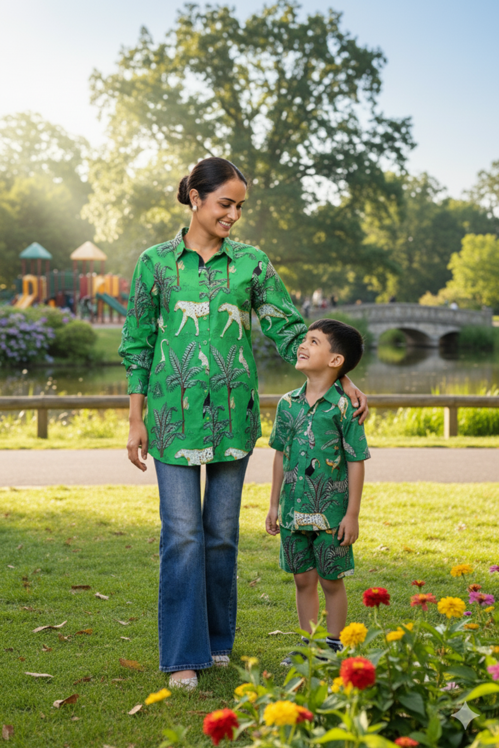 Green Animal Print Twinning Set