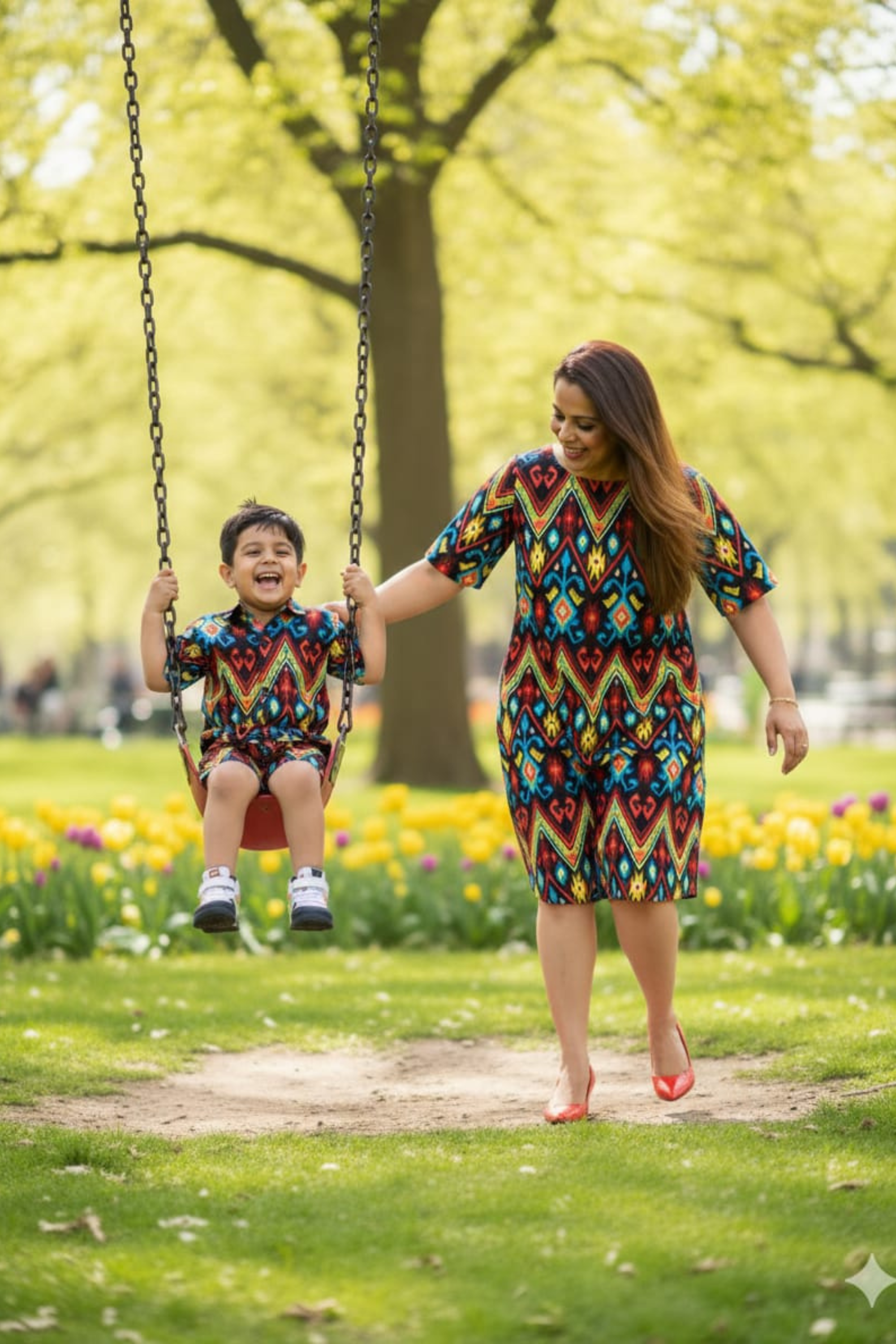 Black Tribal Print Mother Son Twinning Set