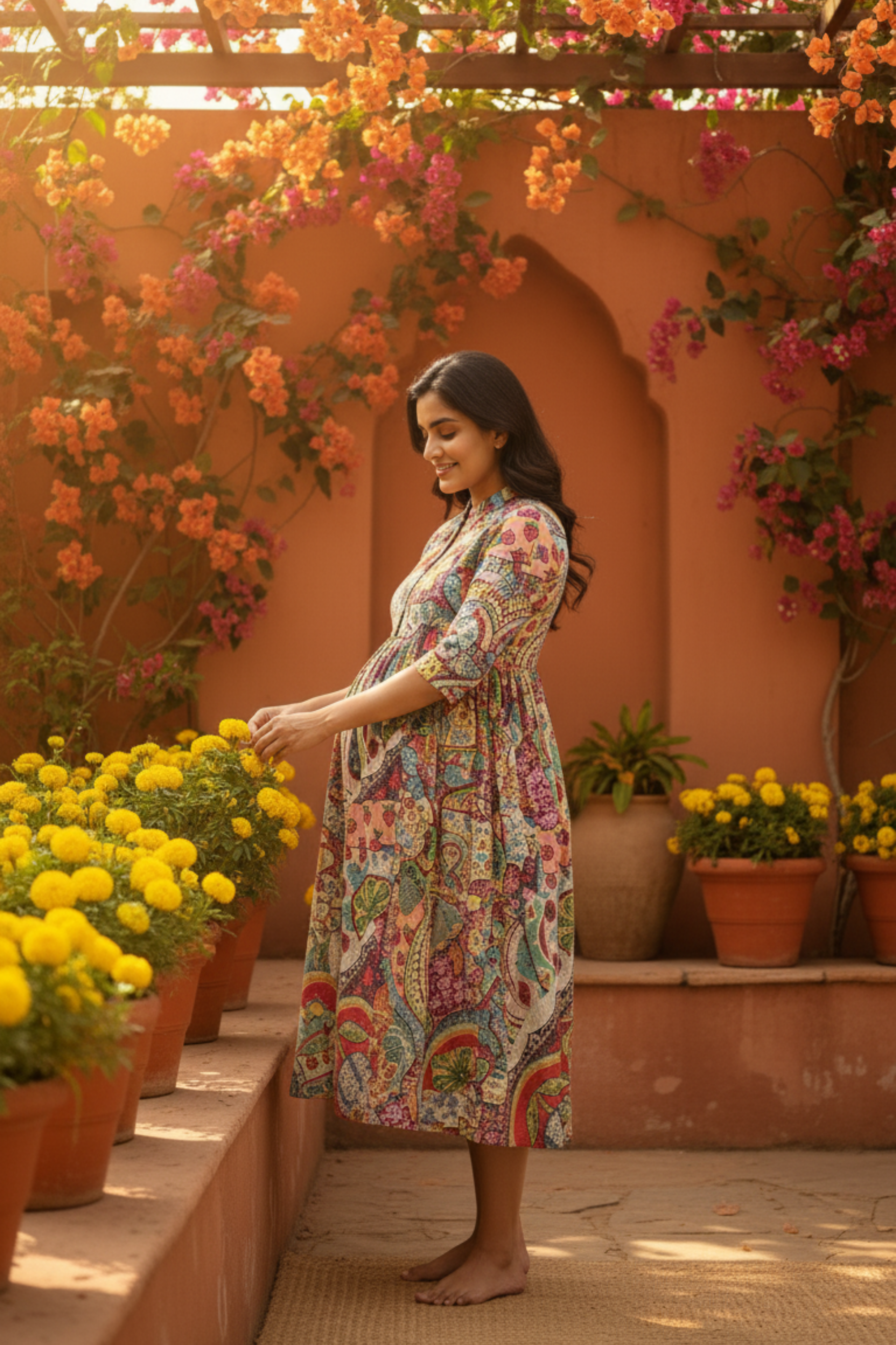 Mutlicolor Print Maternity Dress