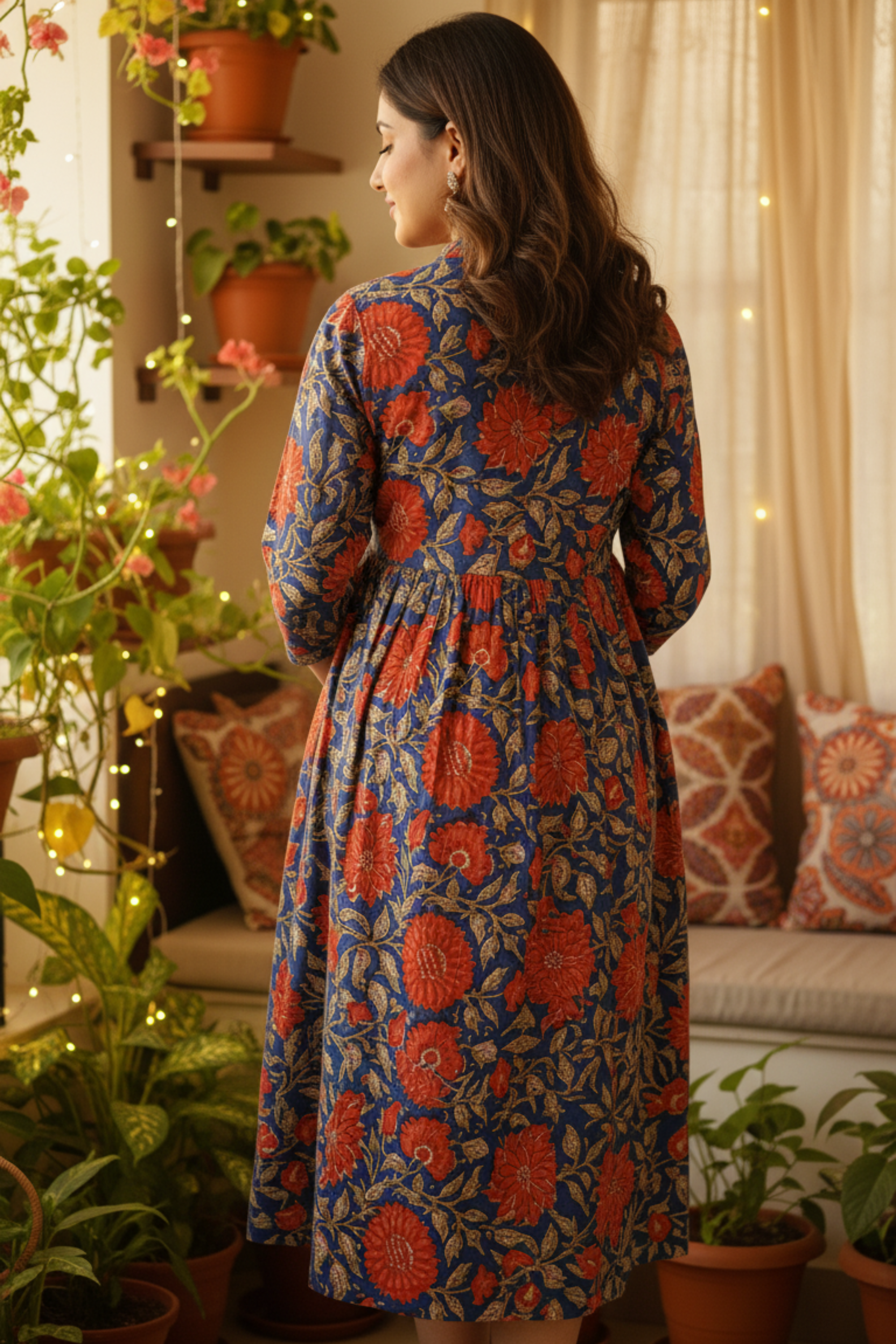 Blue and Red Floral Print Maternity Dress
