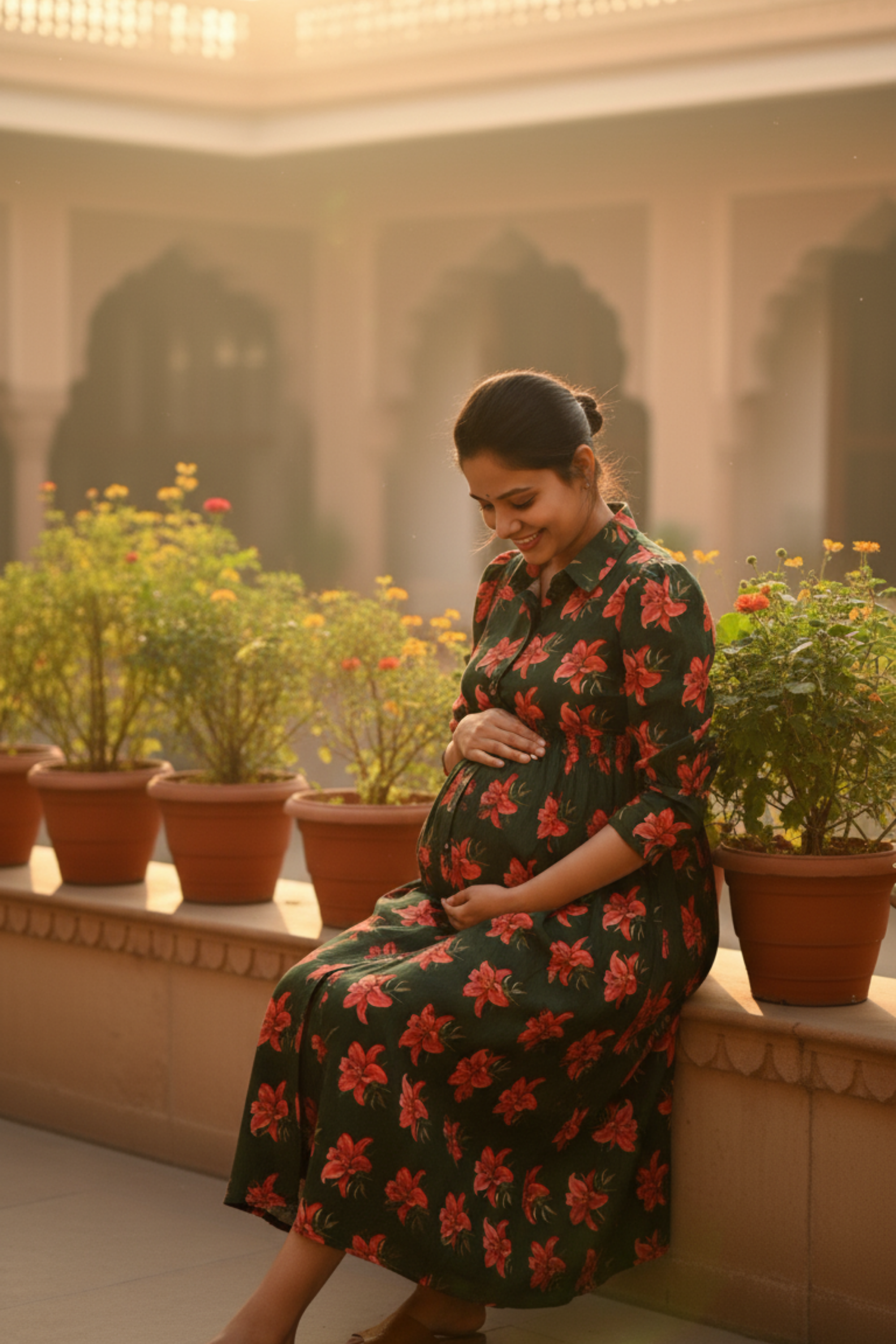 Dark Green Floral Print Maternity Dress