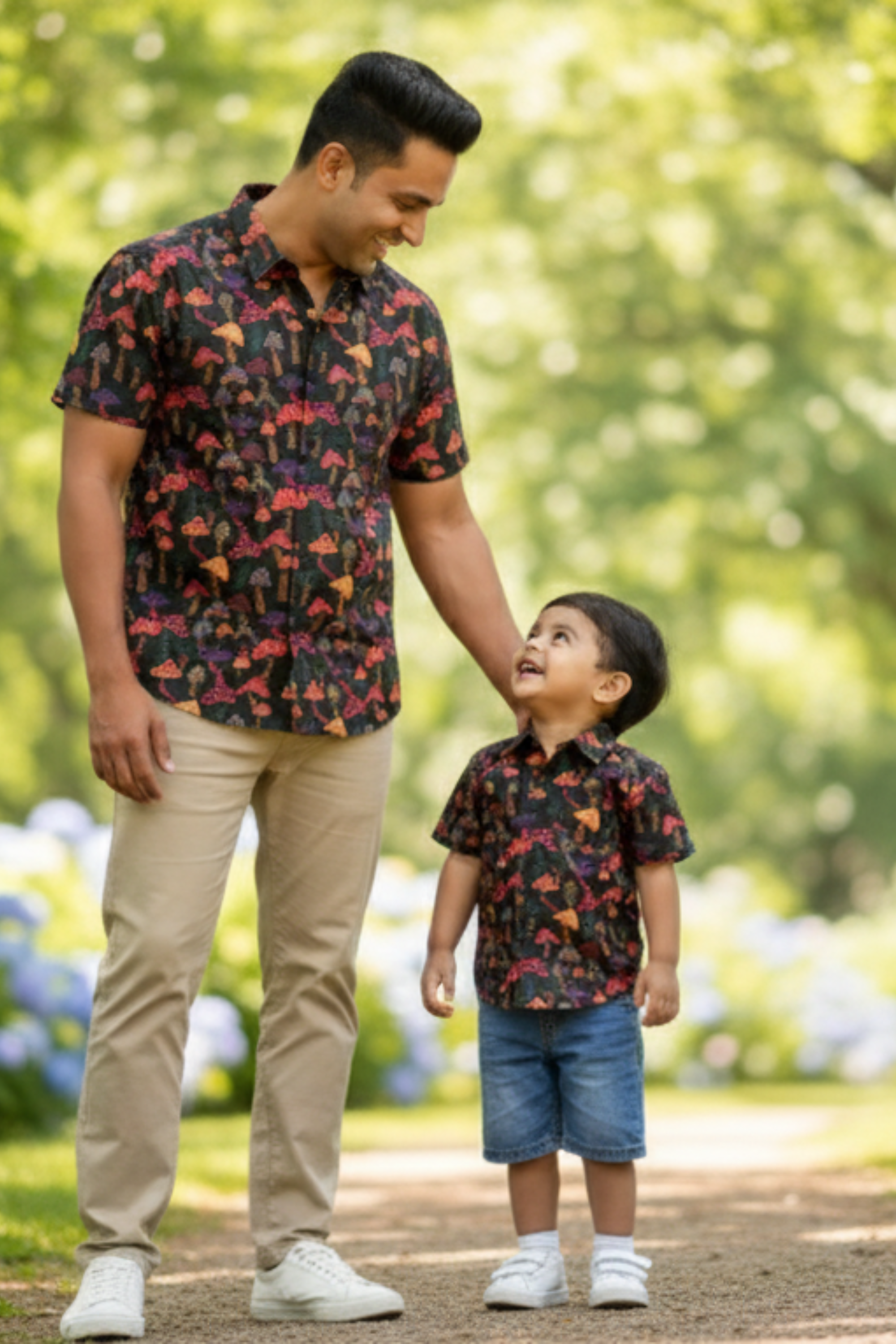 Black Mushroom Print Father Son Twinning Set
