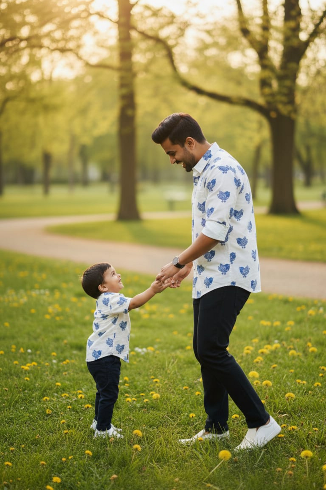 Blue Bird Print Father Son Twinning Set