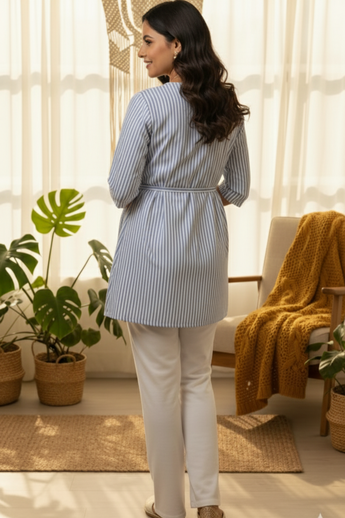 Blue and White Stripes Maternity Top
