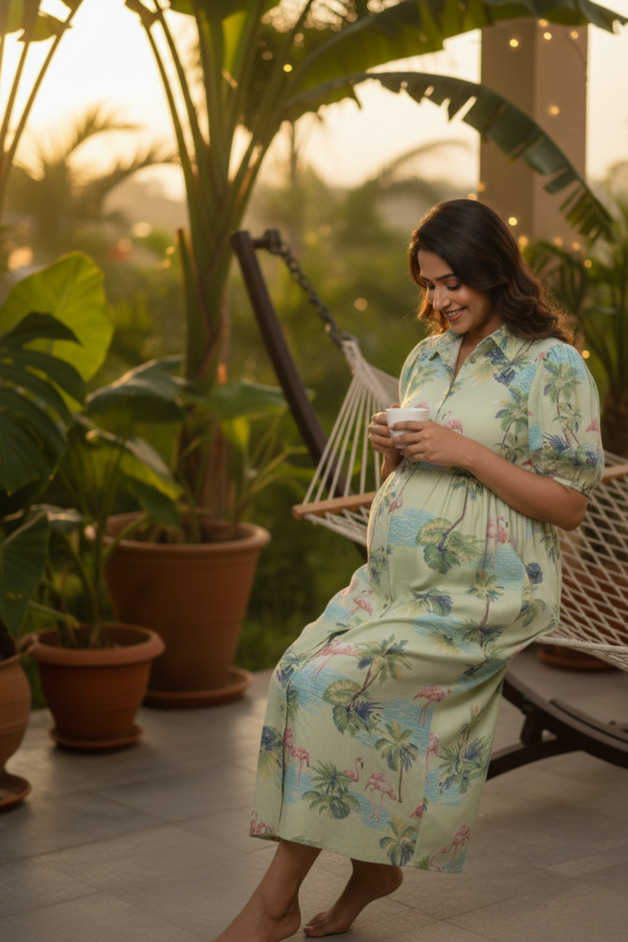 Flamingo Print Maternity Dress