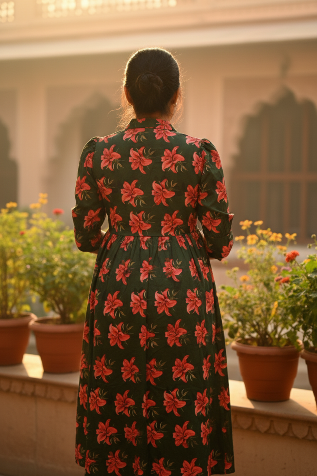 Dark Green Floral Print Maternity Dress