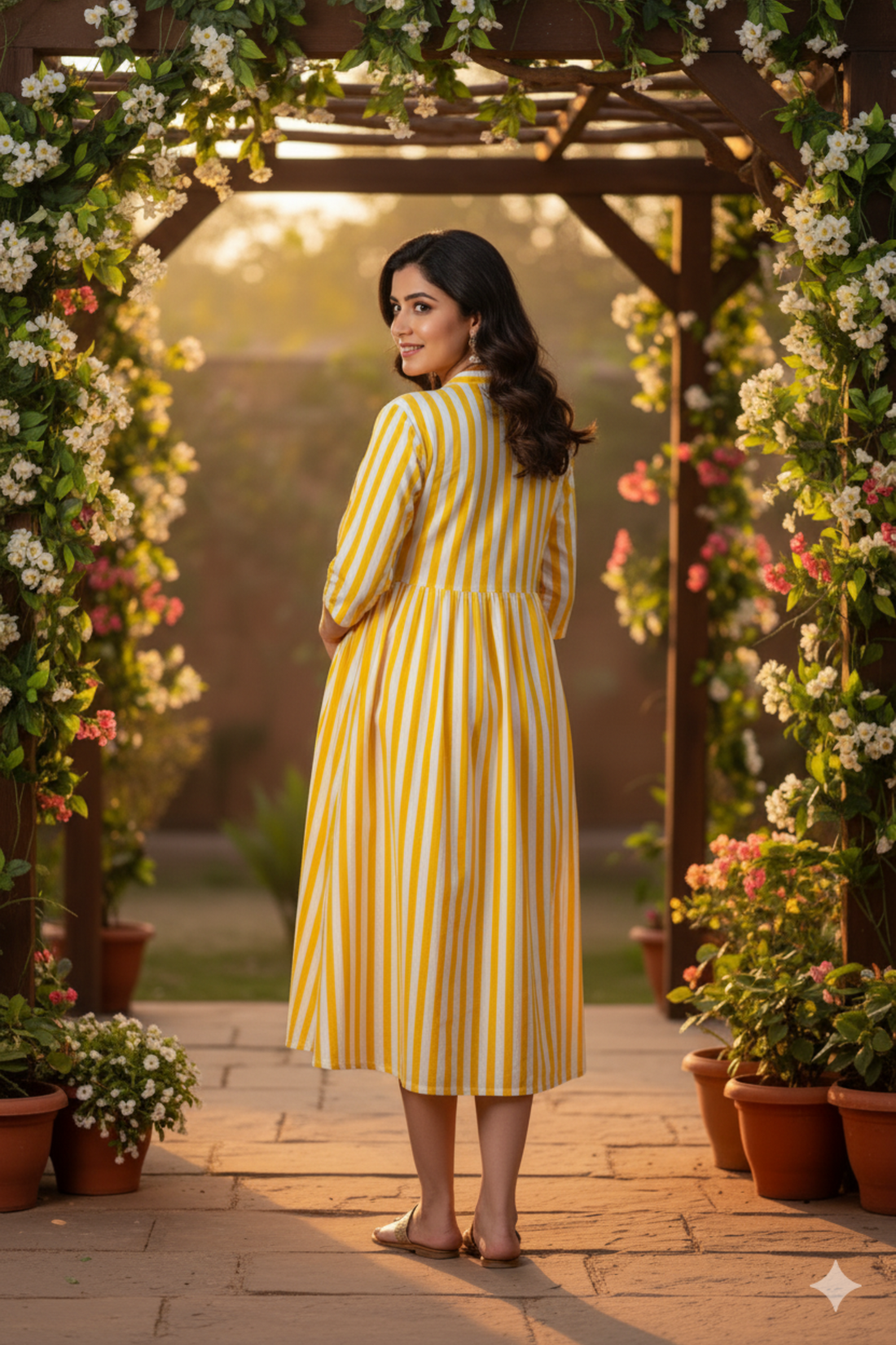 Yellow and White Stripes Maternity Dress