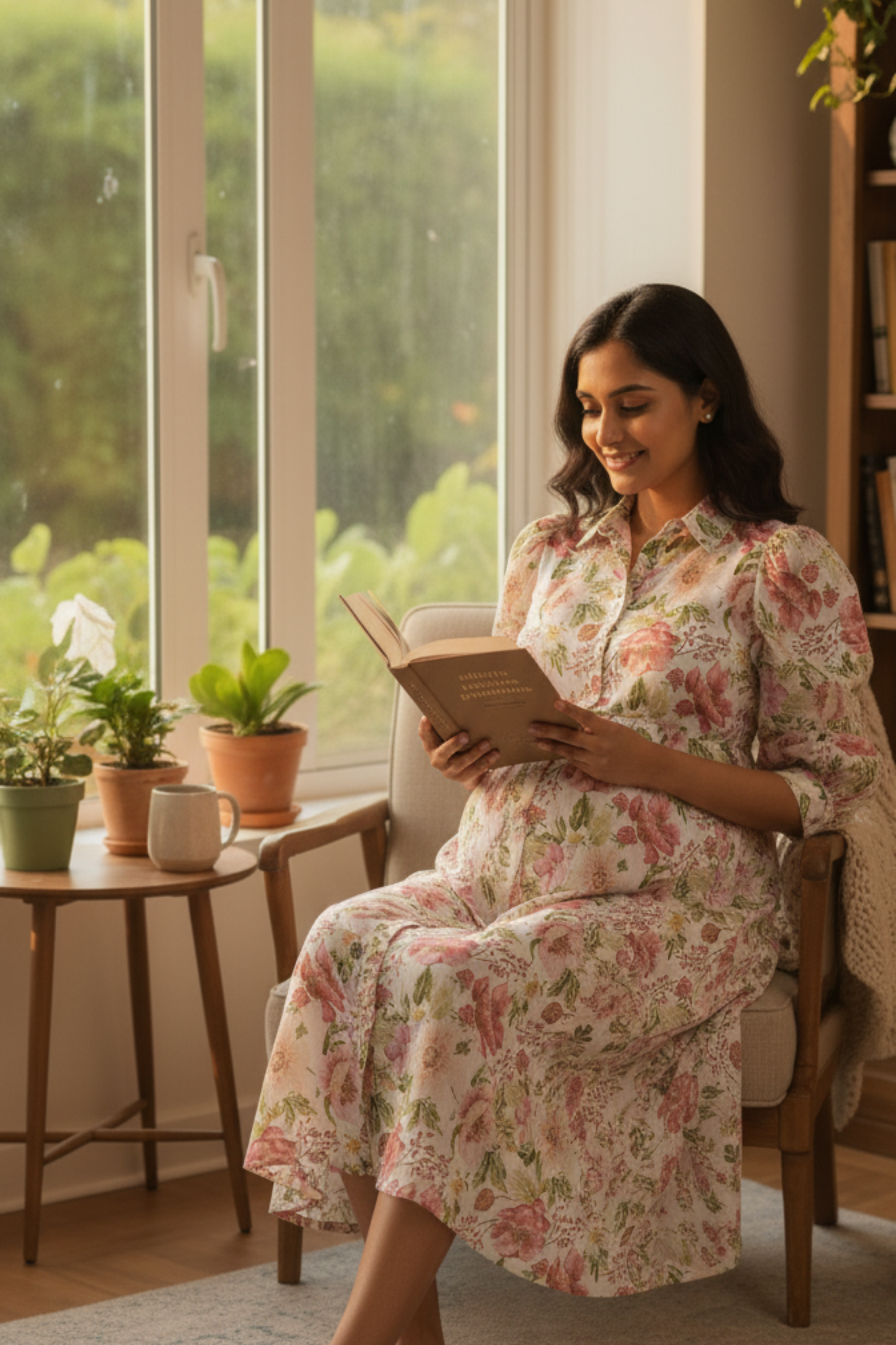White Floral Print Maternity Dress