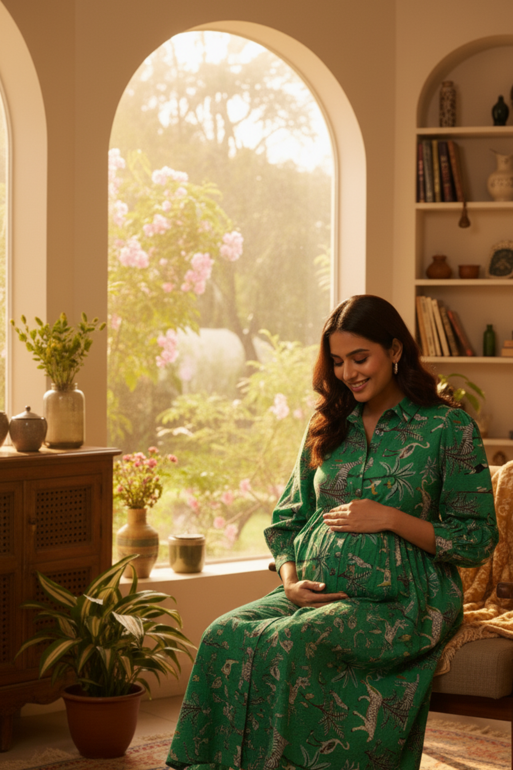 Green Animal Print Maternity Dress