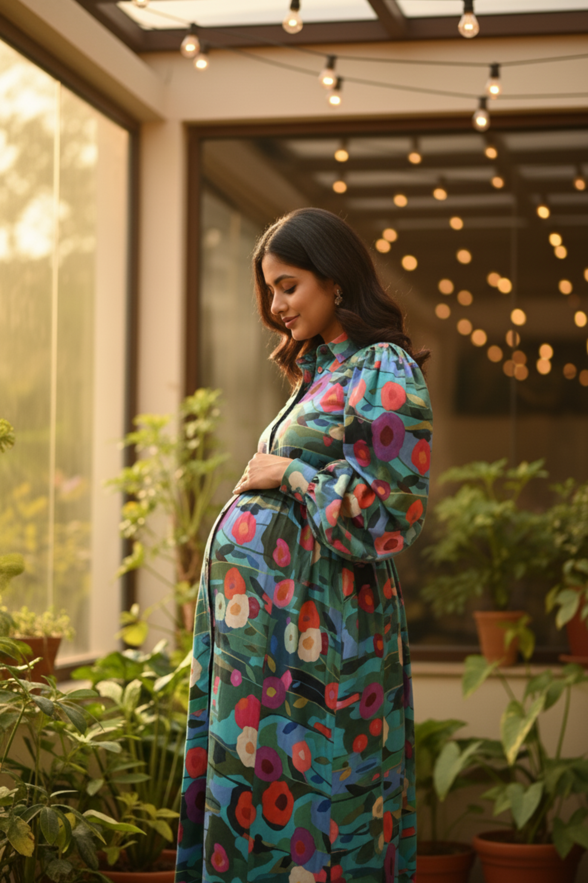 Dark Blue Floral Maternity Dress