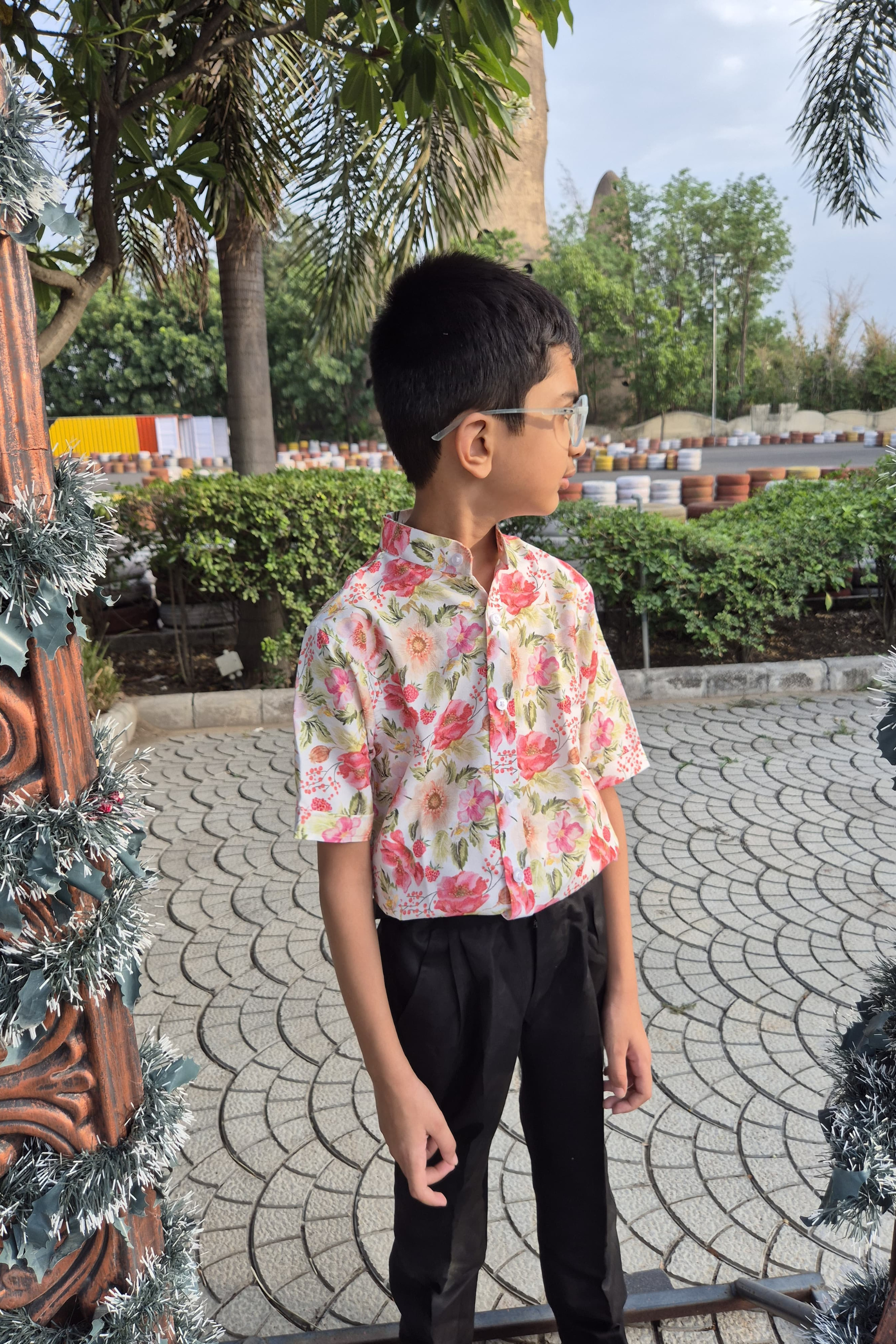 White Floral Shirt Twinning Twinning Set