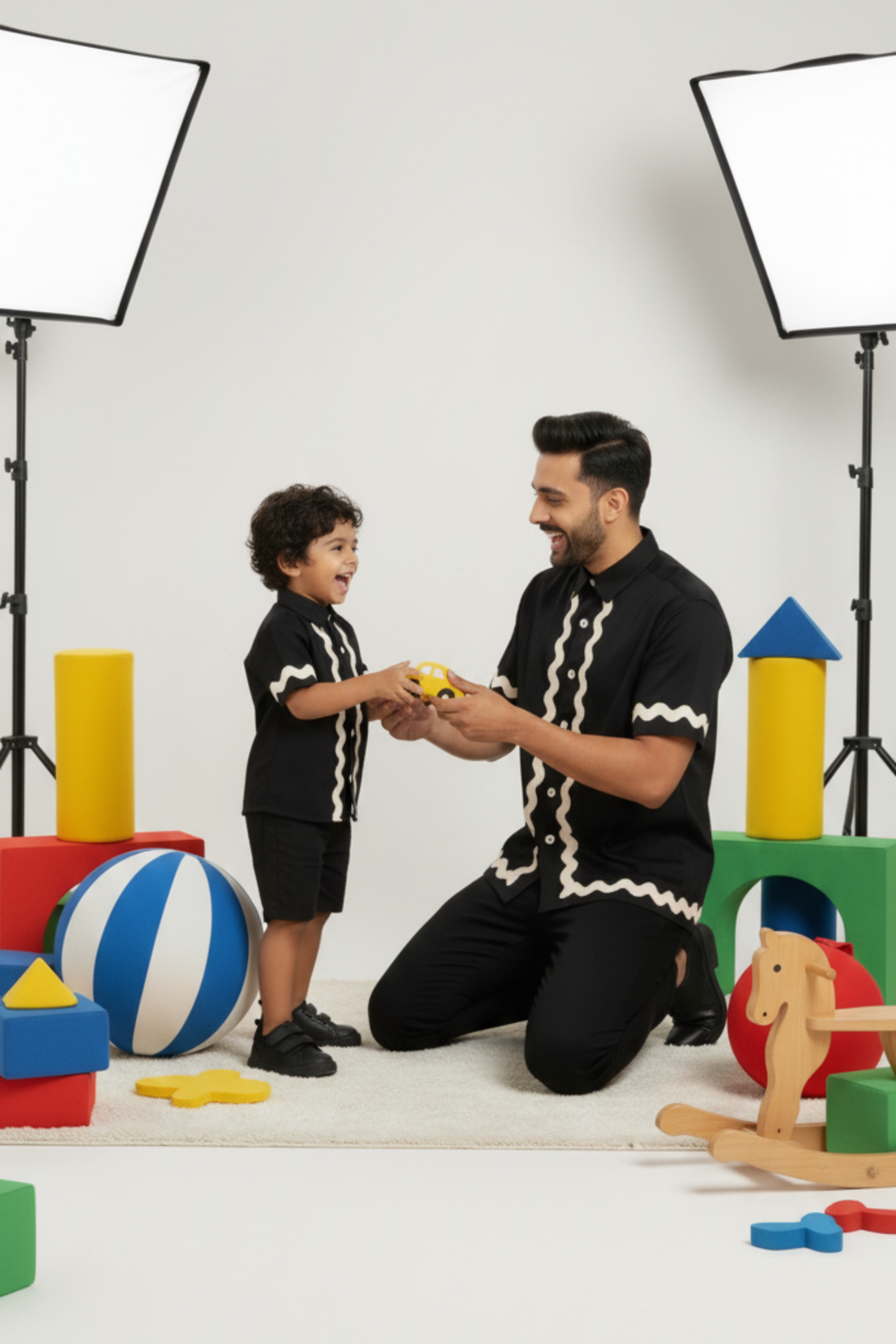 Black Lace Shirts Father Son Twinning Set