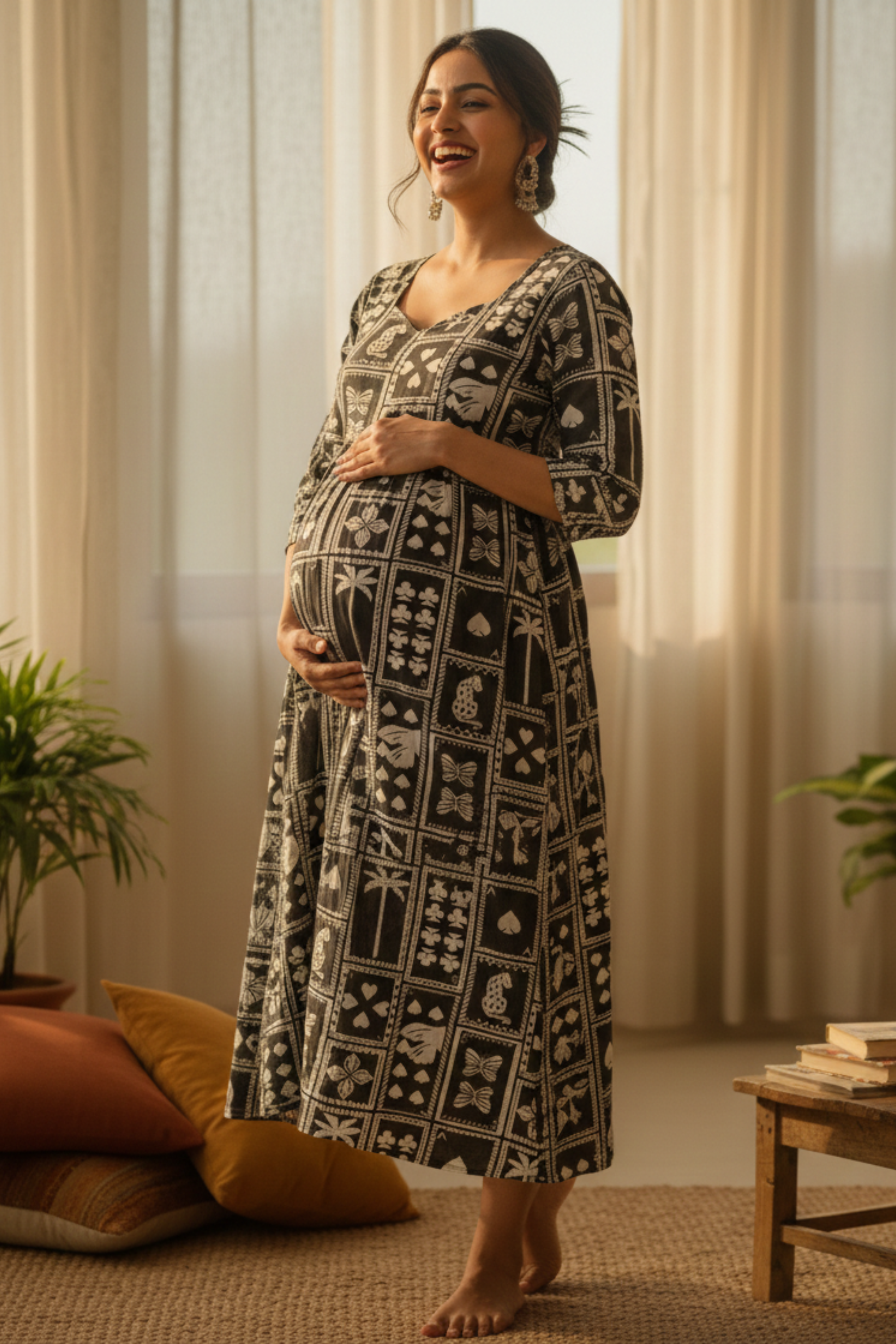 Black and White Tribal Print Maternity Dress