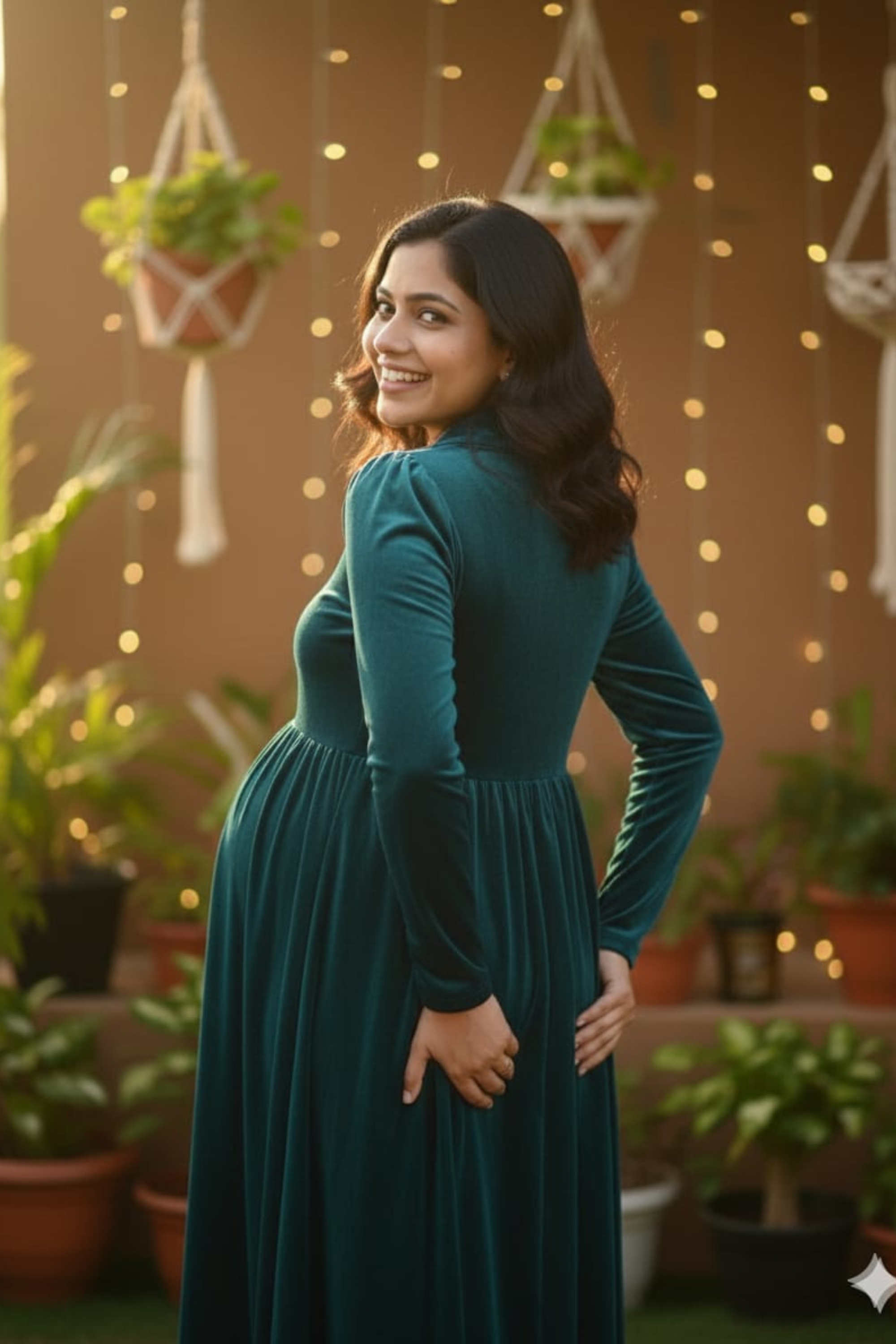 Teal Velvet Maternity Dress
