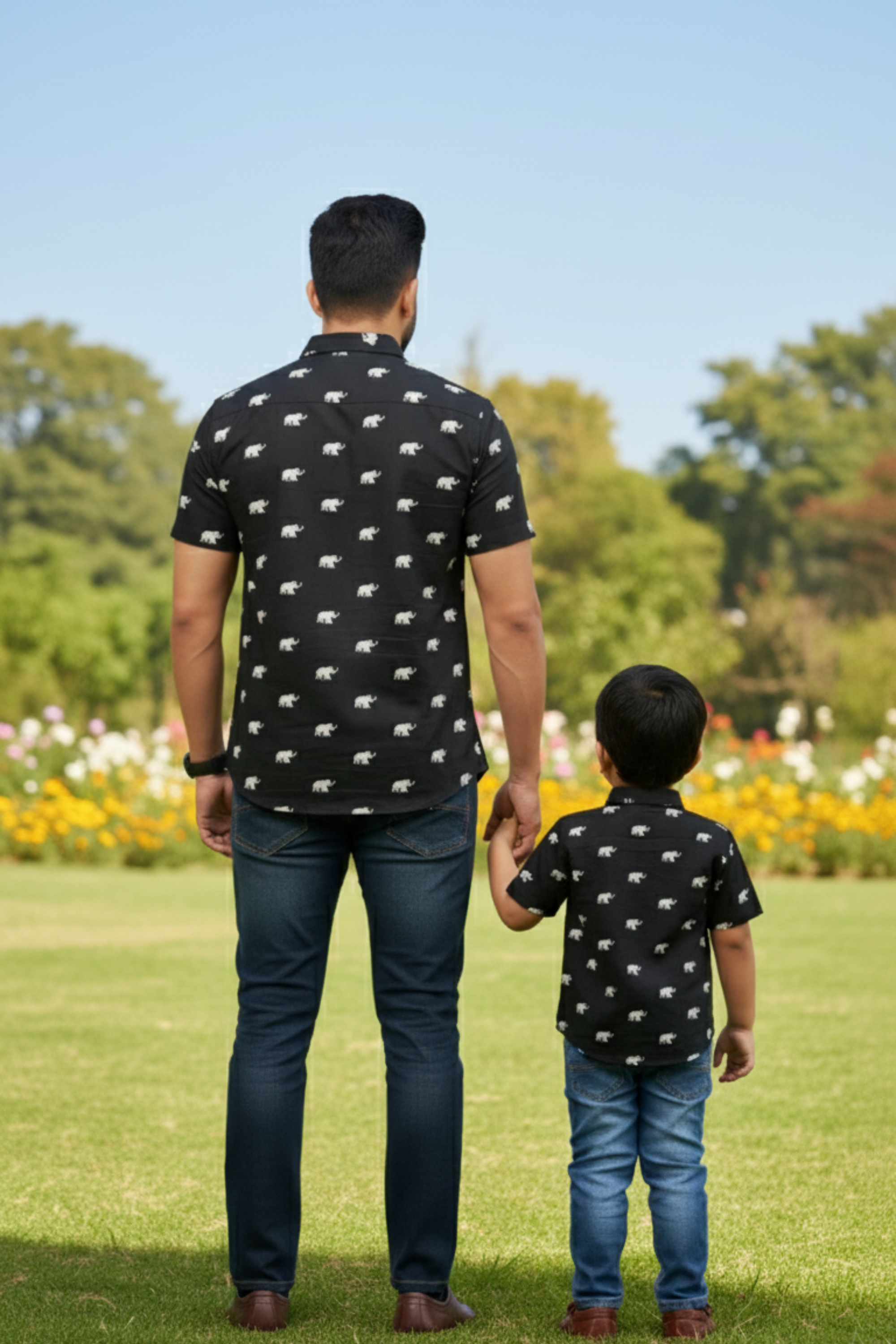Black Elephant Print Father Son Twinning Set