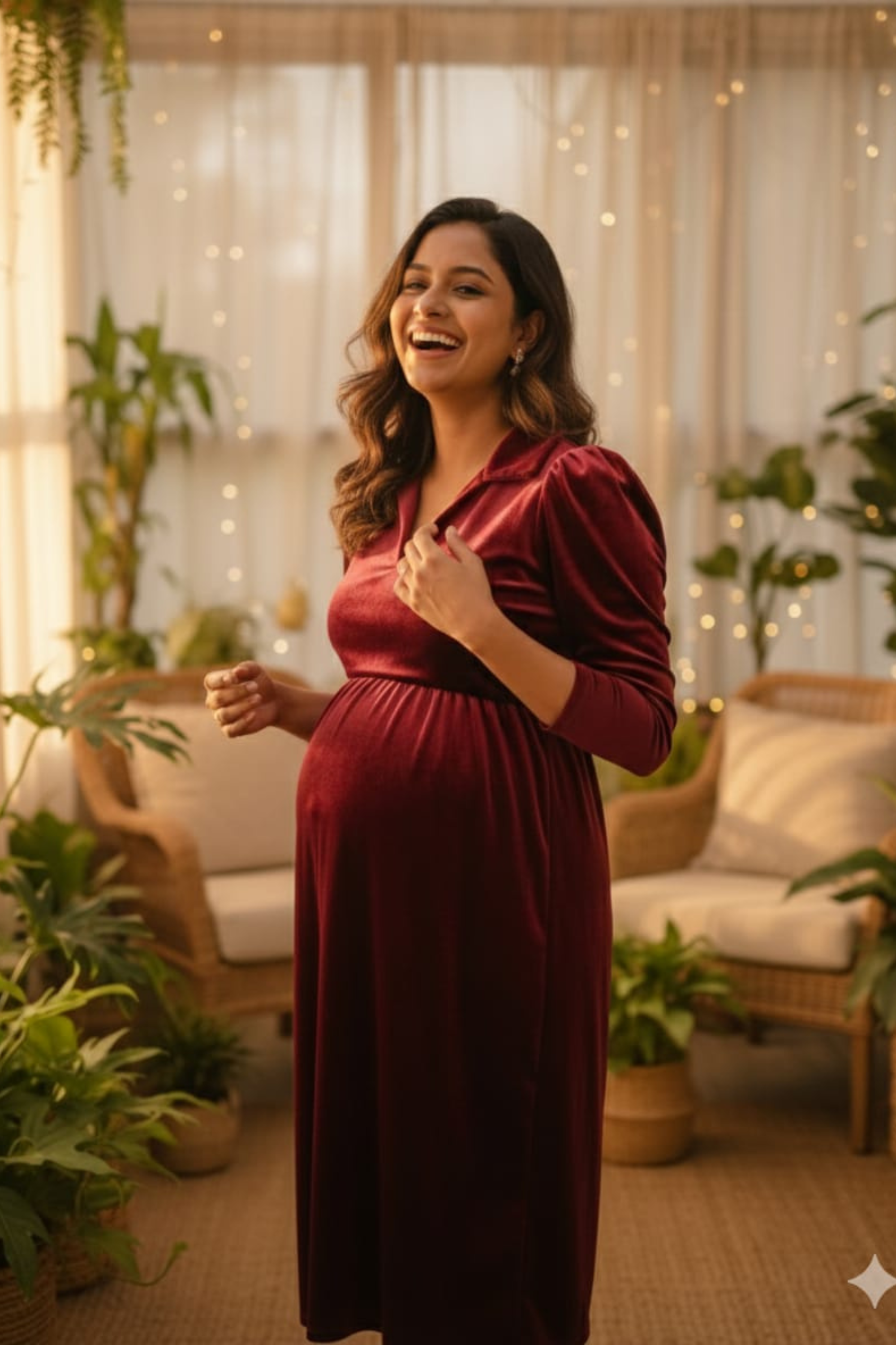 Onion Pink Velvet Maternity Dress