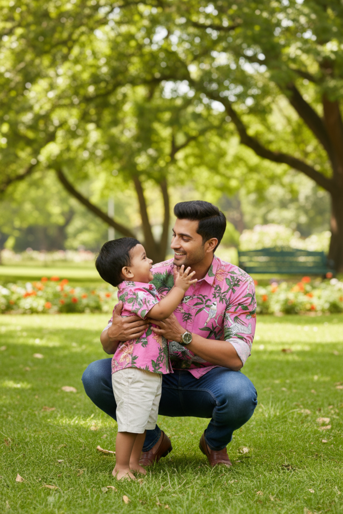 Pink Animal Print Father Son Twinning Set