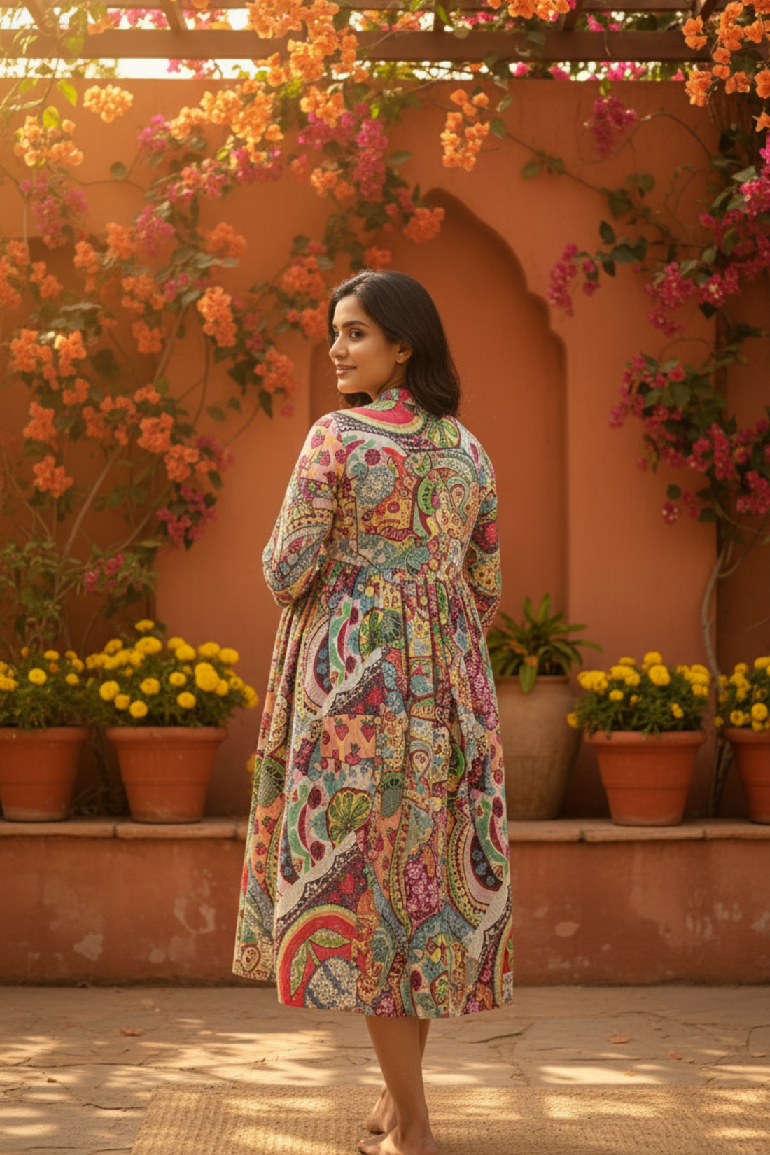 Mutlicolor Print Maternity Dress