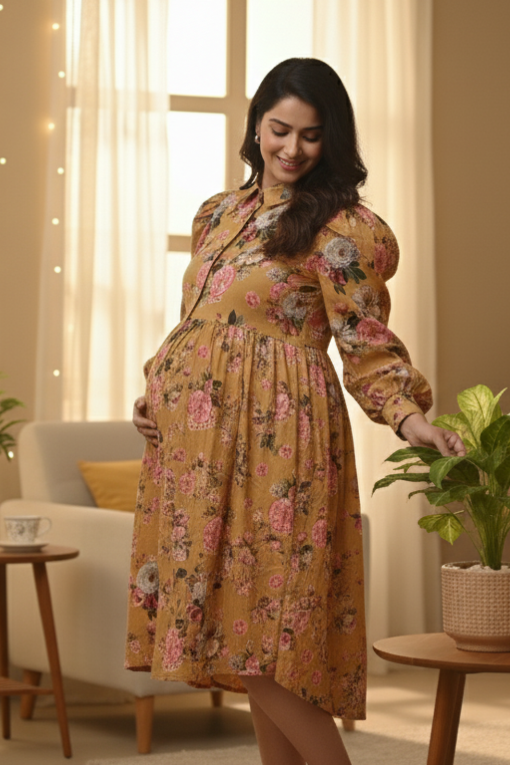 Yellow Floral Maternity Dress
