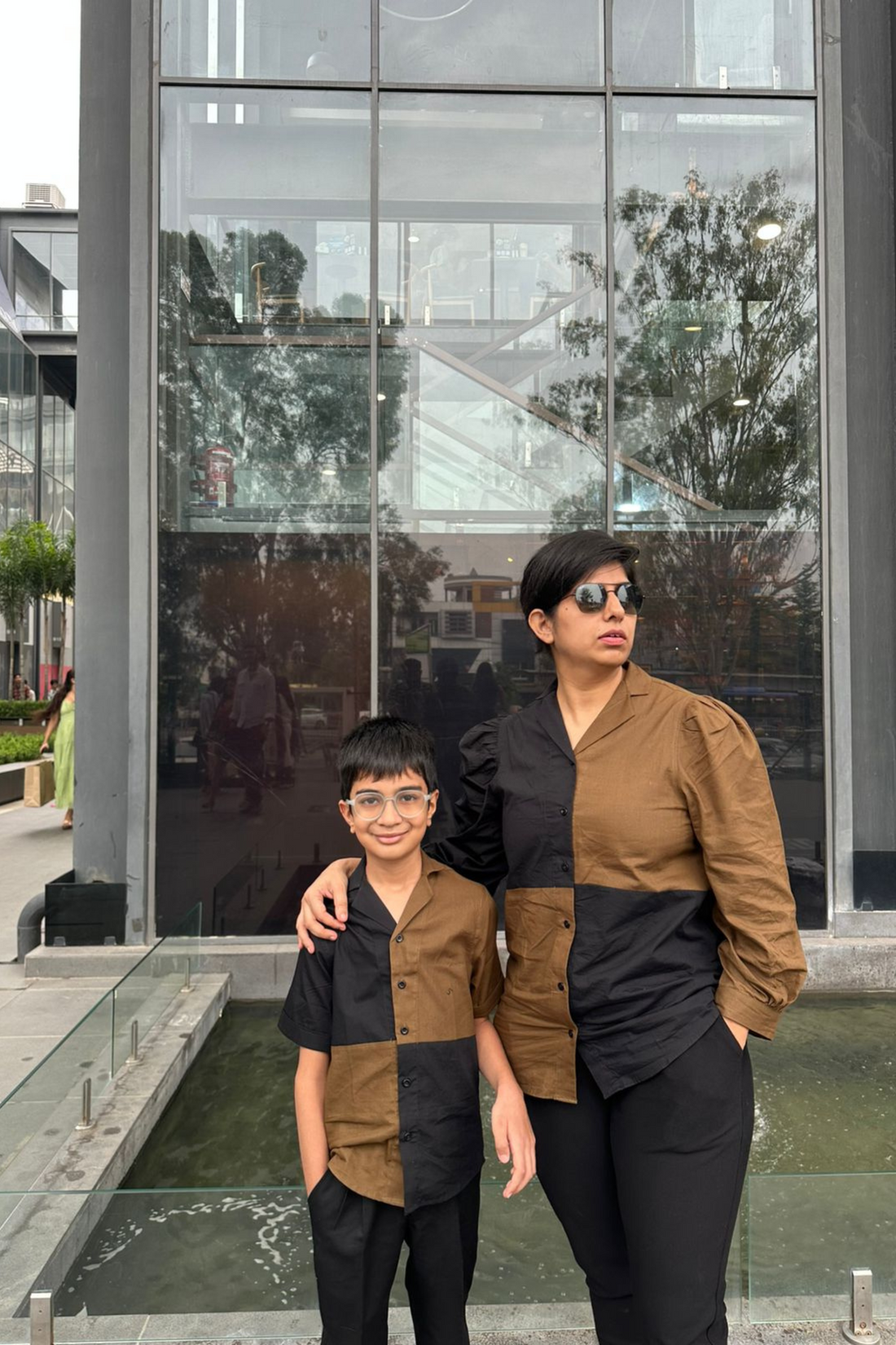 Black and Brown Checkerboard Shirt Twinning Combo