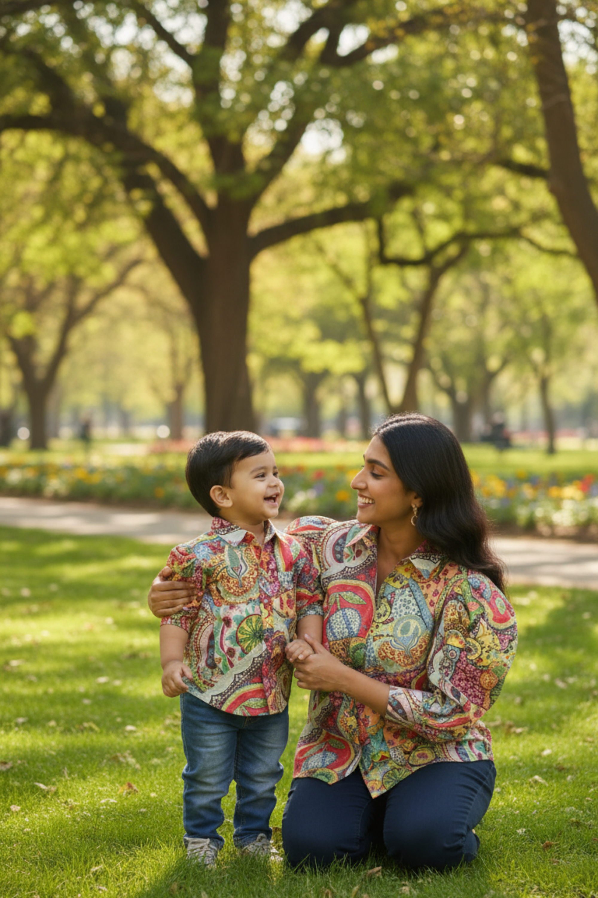 Multicolor Print Shirt Twinning Set