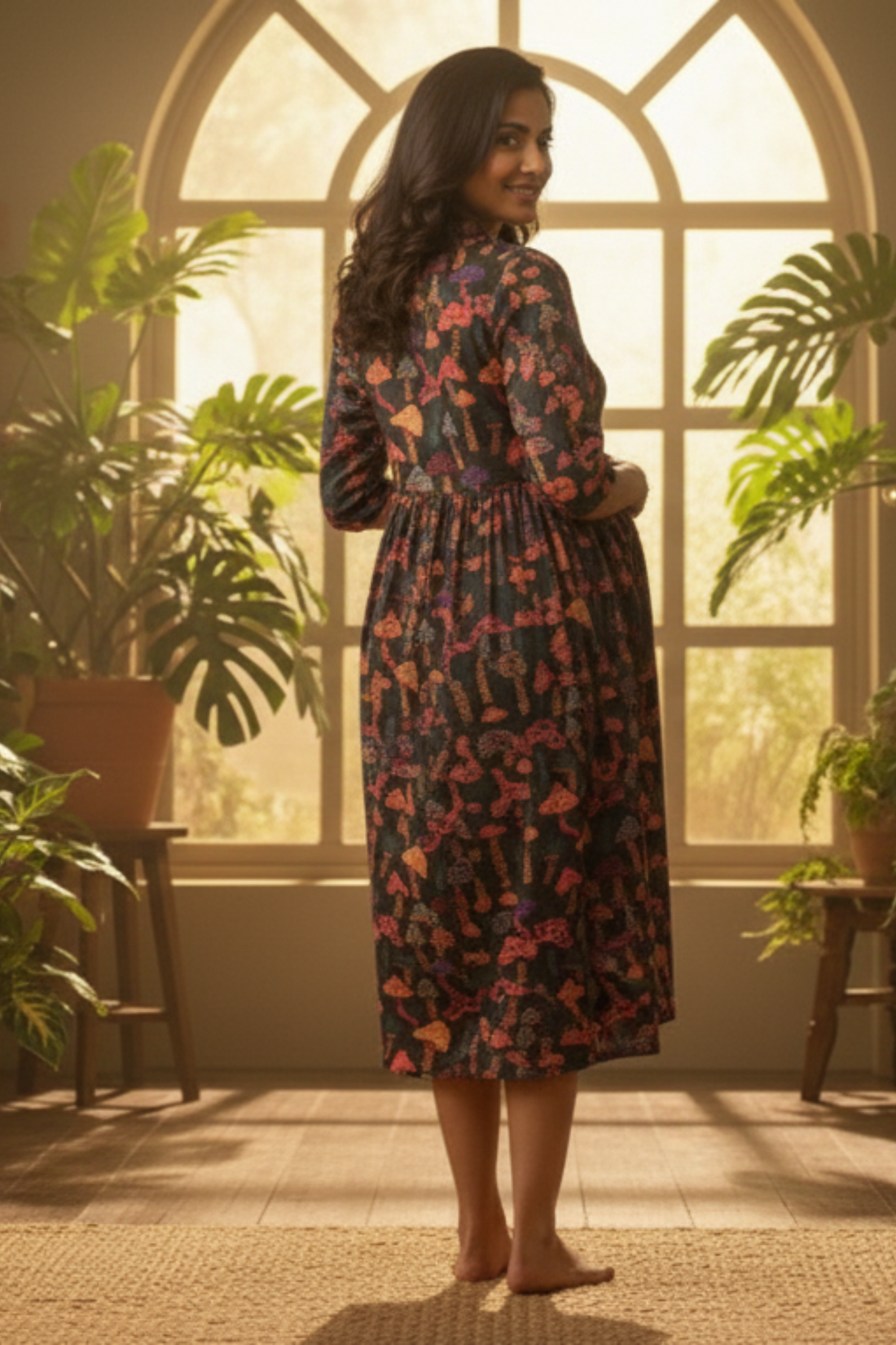 Mushroom Print Maternity Dress