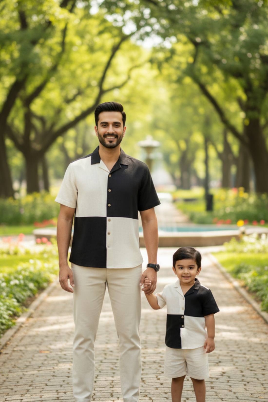 Black and Cream Checkerboard Father Son Twinning Set