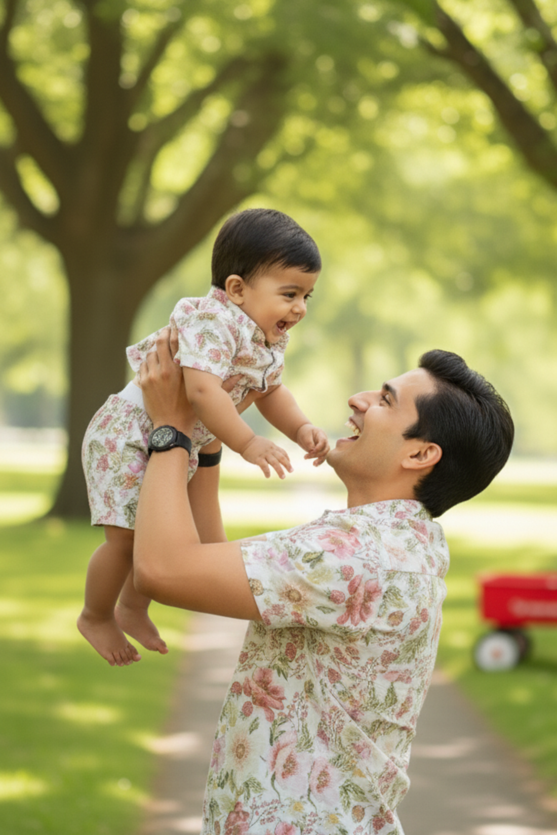 White Floral Print Father Son Twinning Set