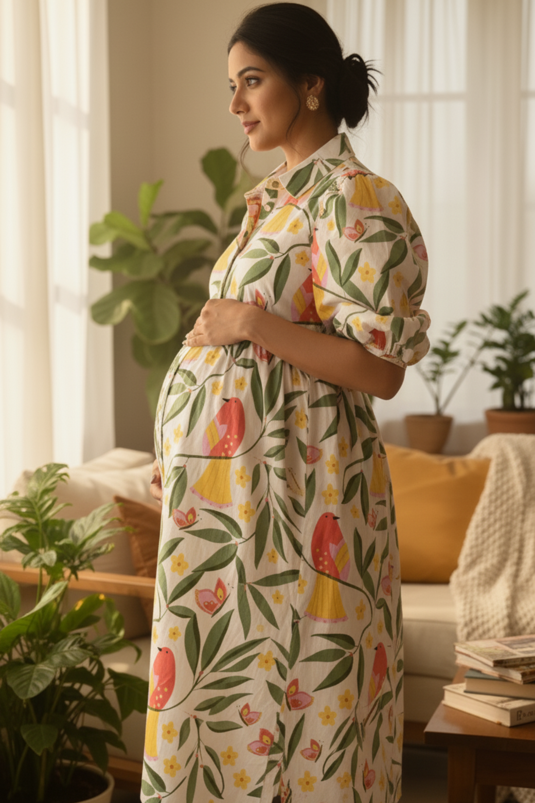 Bird Print Maternity Dress