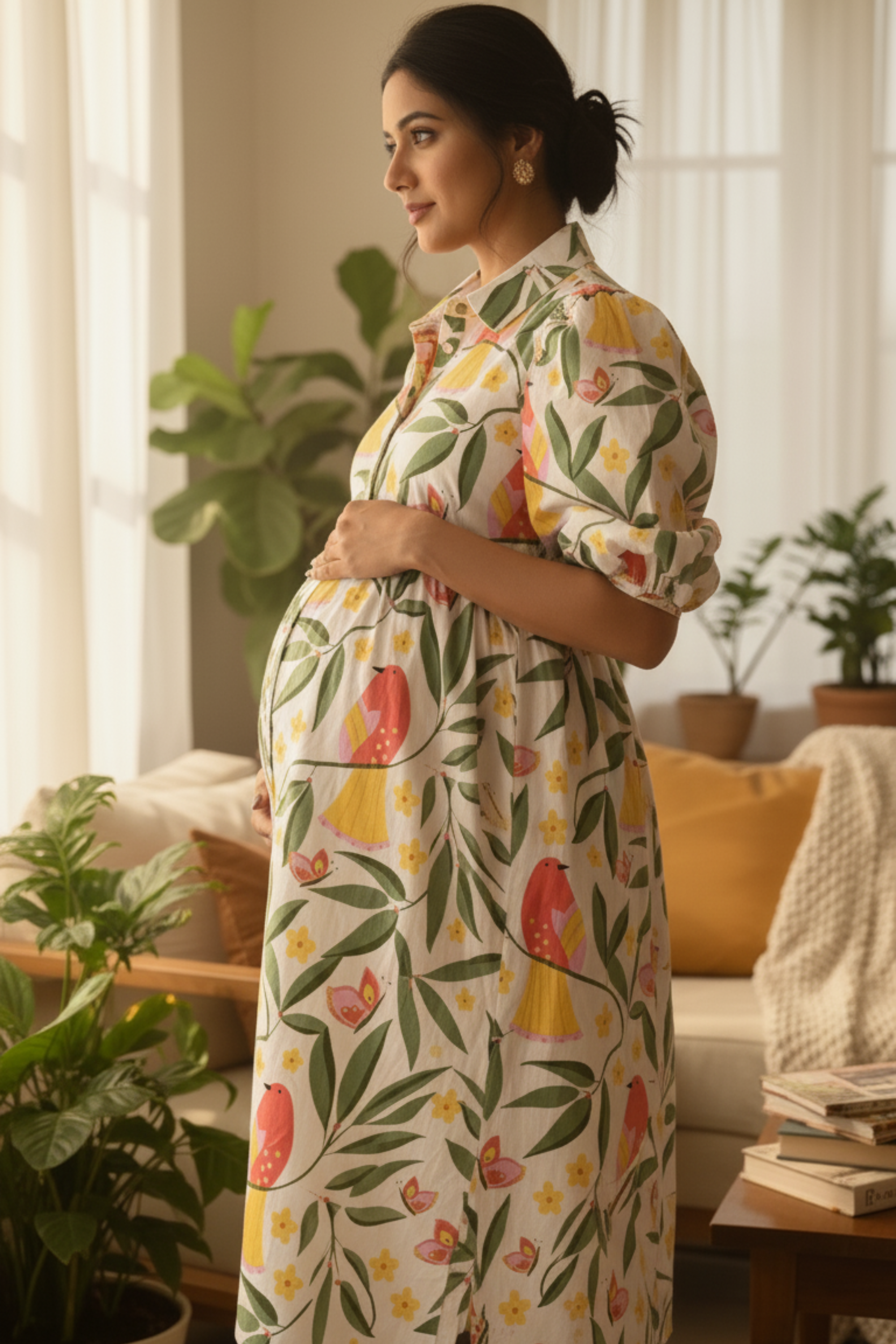 Bird Print Maternity Dress