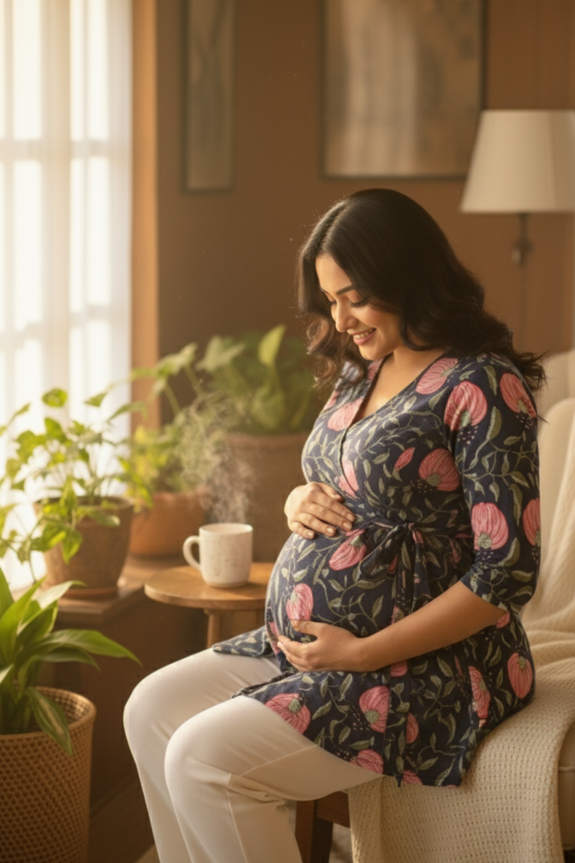 Pink and Blue Floral Maternity Top