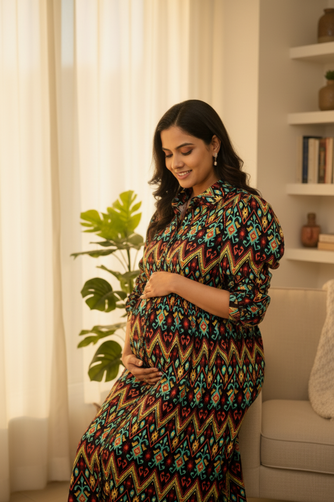 Black Tribal Print Maternity Dress