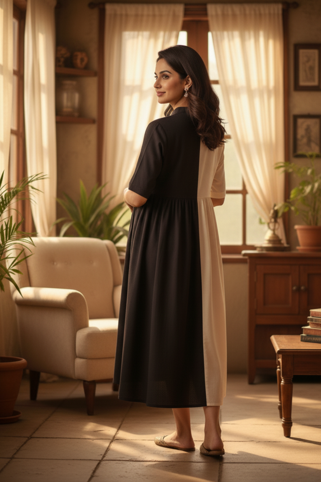 Black and White Colorblock Maternity Dress