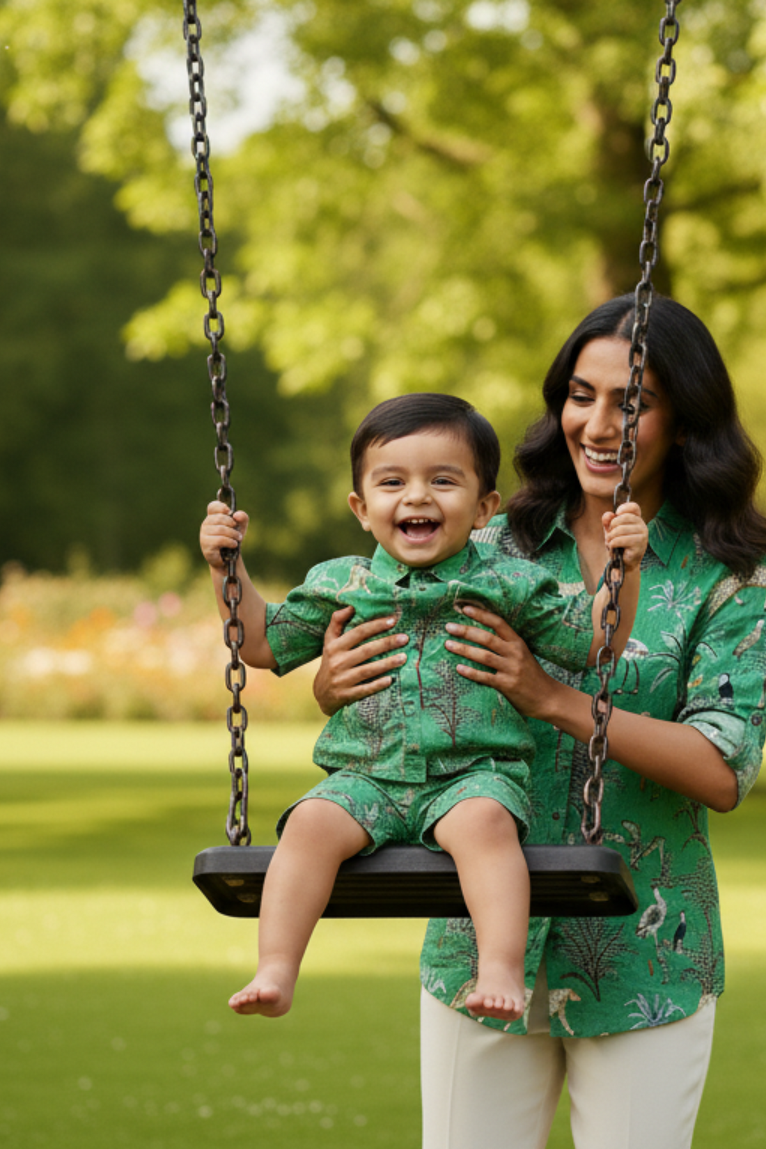 Green Animal Print Twinning Set