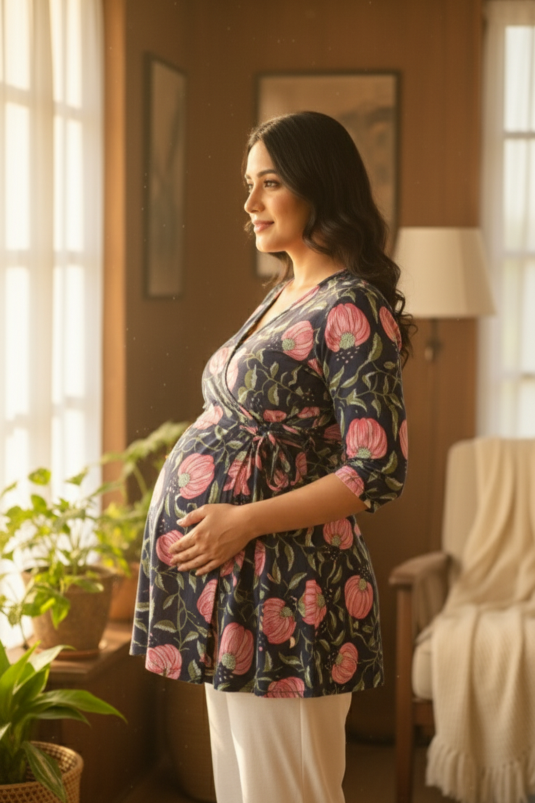 Pink and Blue Floral Maternity Top