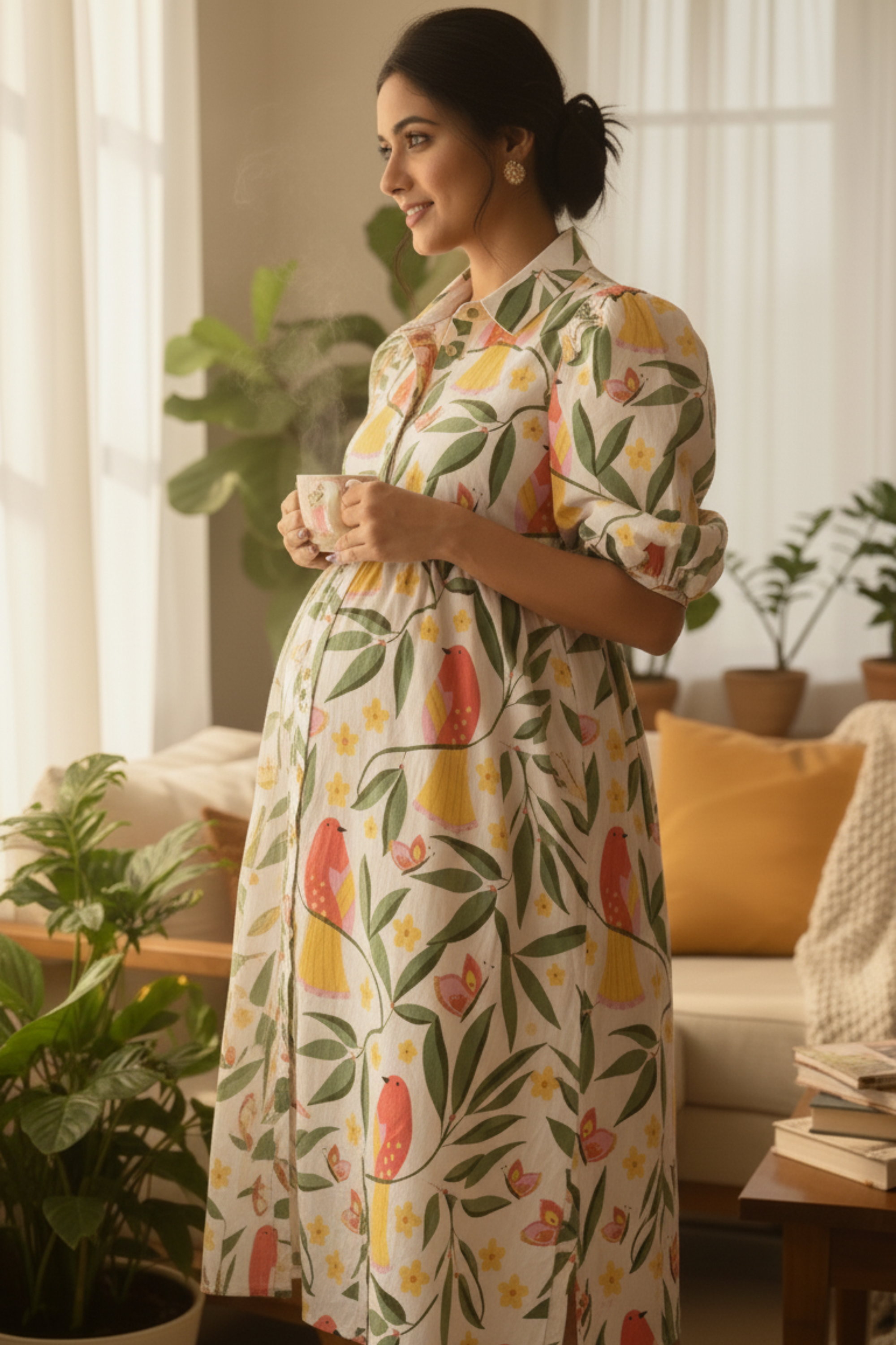 Bird Print Maternity Dress