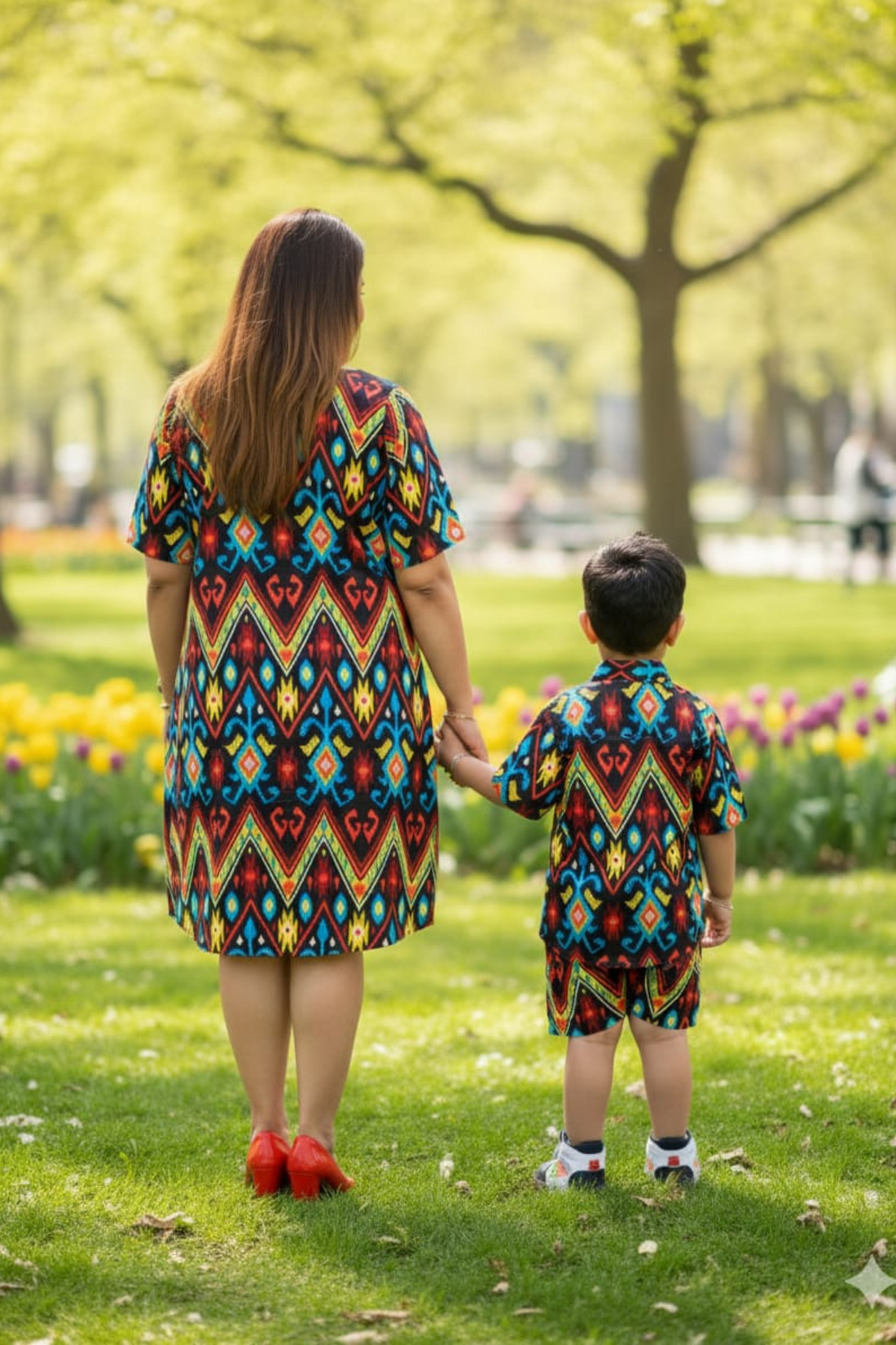 Black Tribal Print Mother Son Twinning Set
