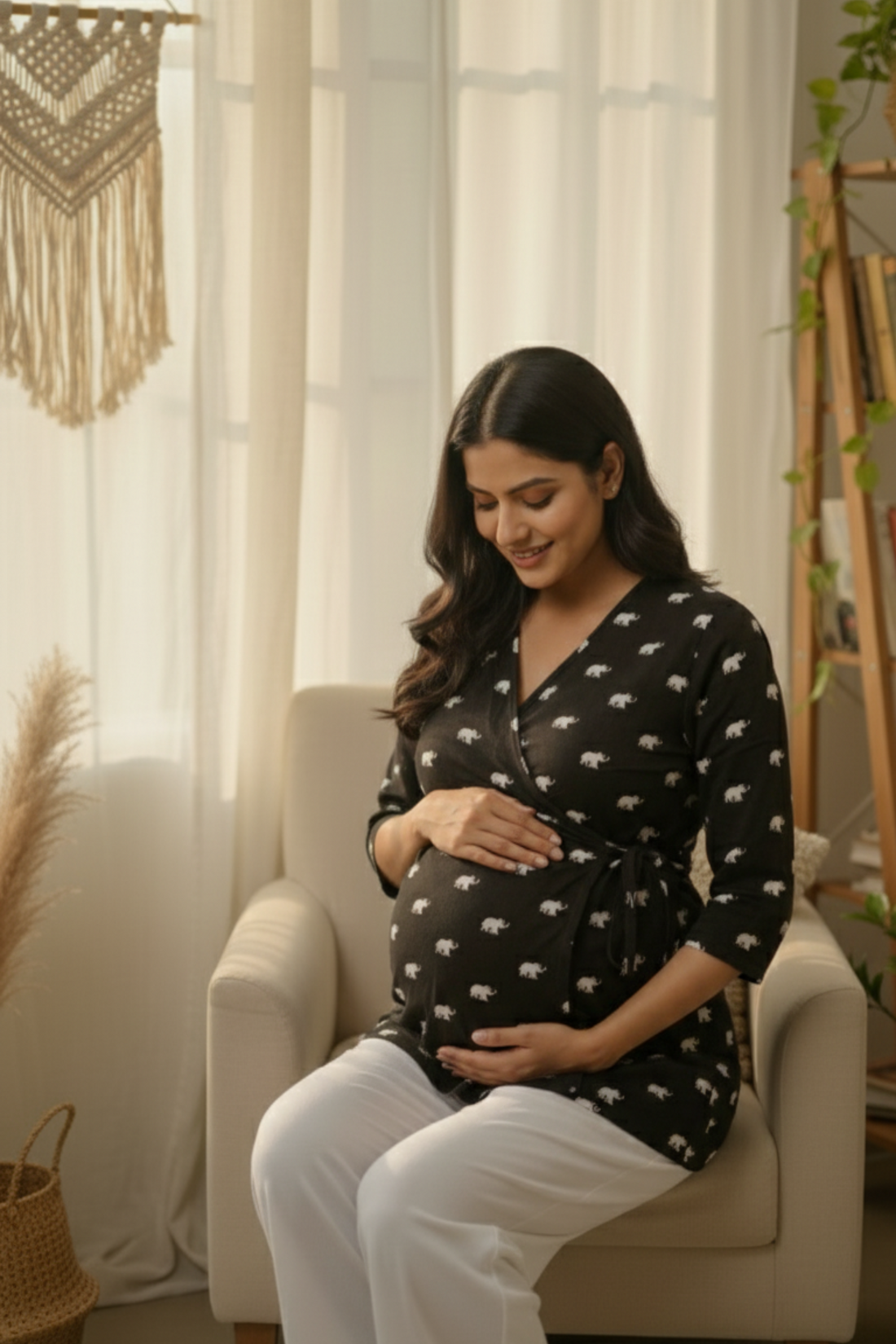 Black Elephant Print Maternity Top