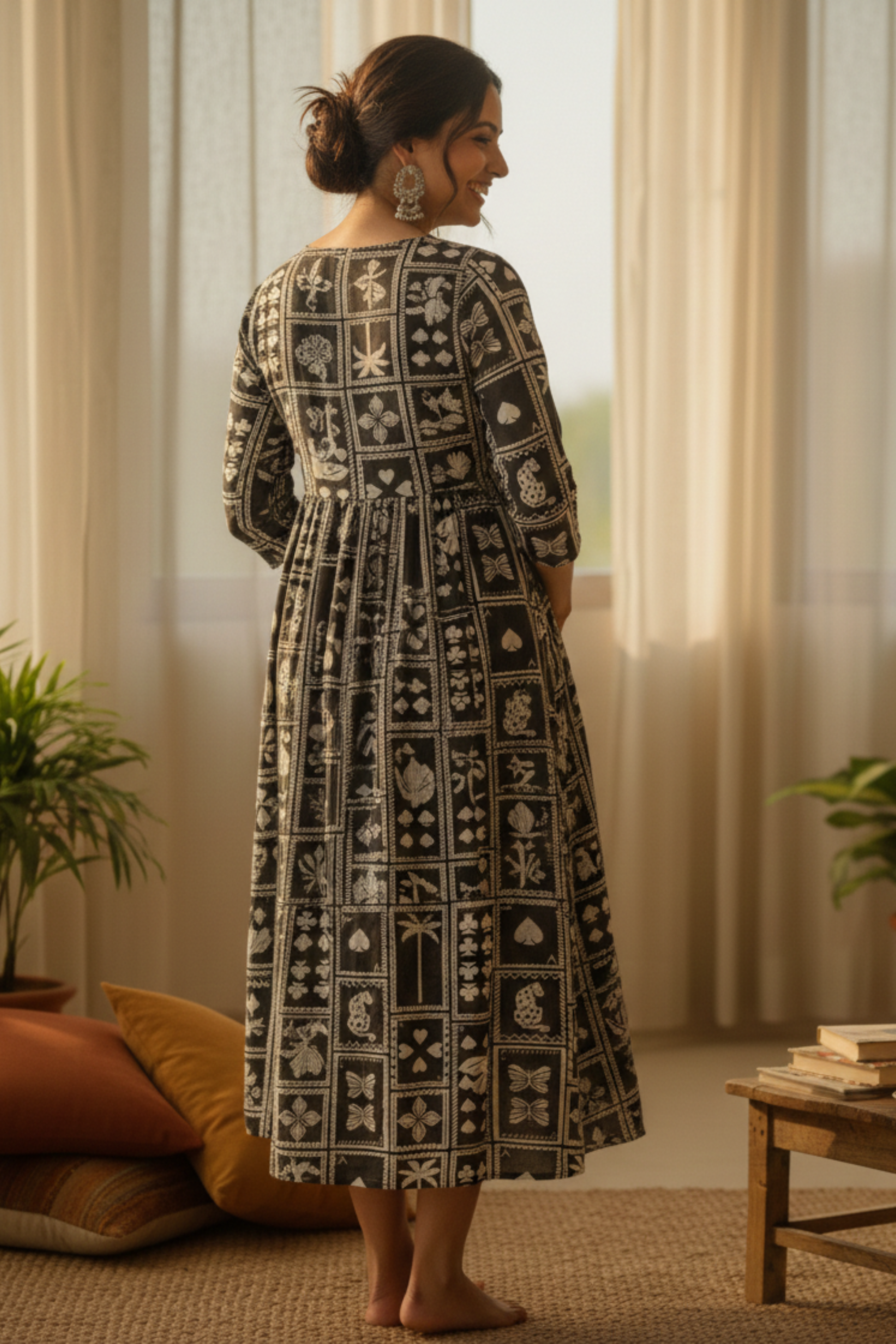 Black and White Tribal Print Maternity Dress