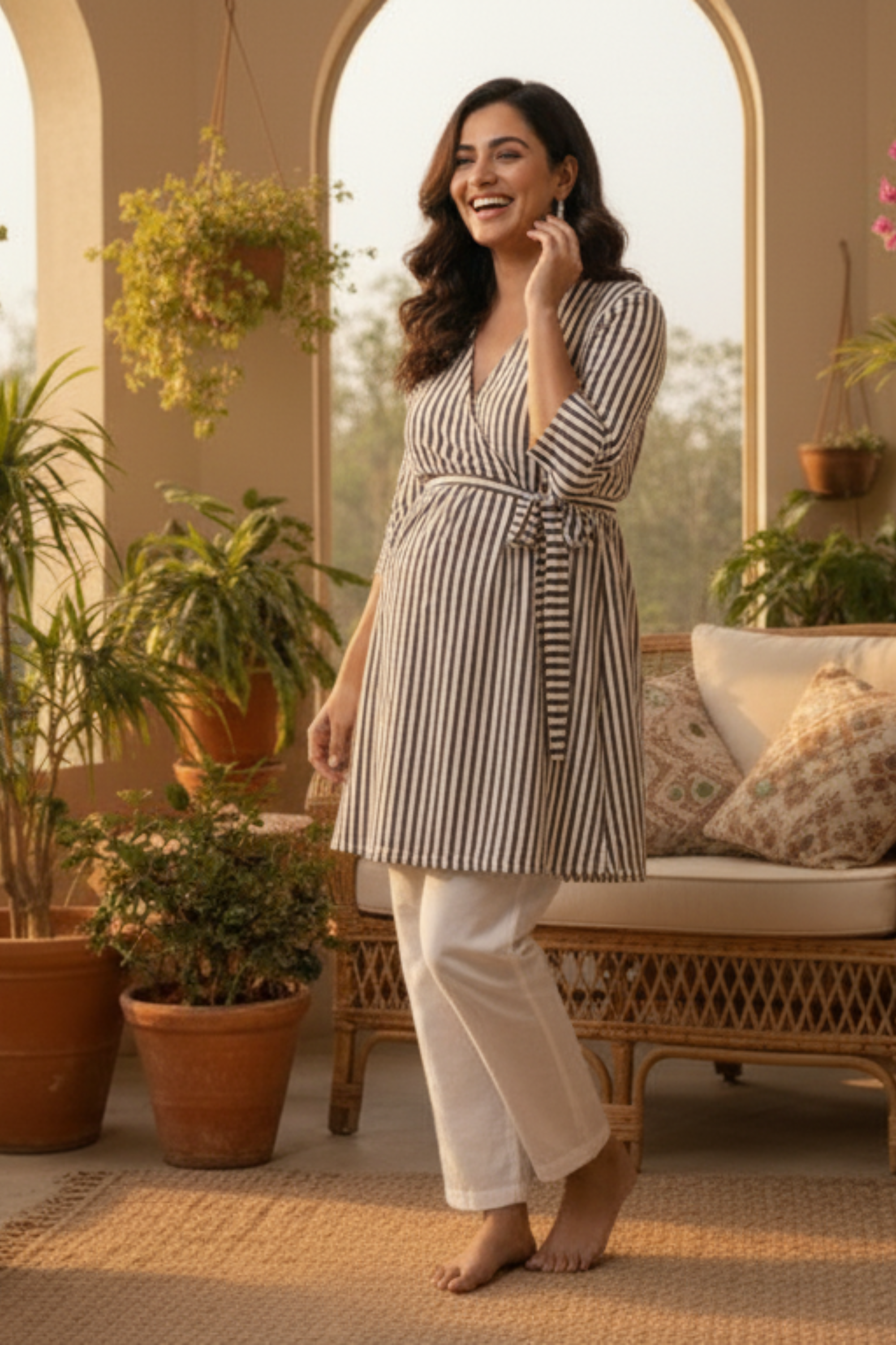 Brown and White Stripes Maternity Top
