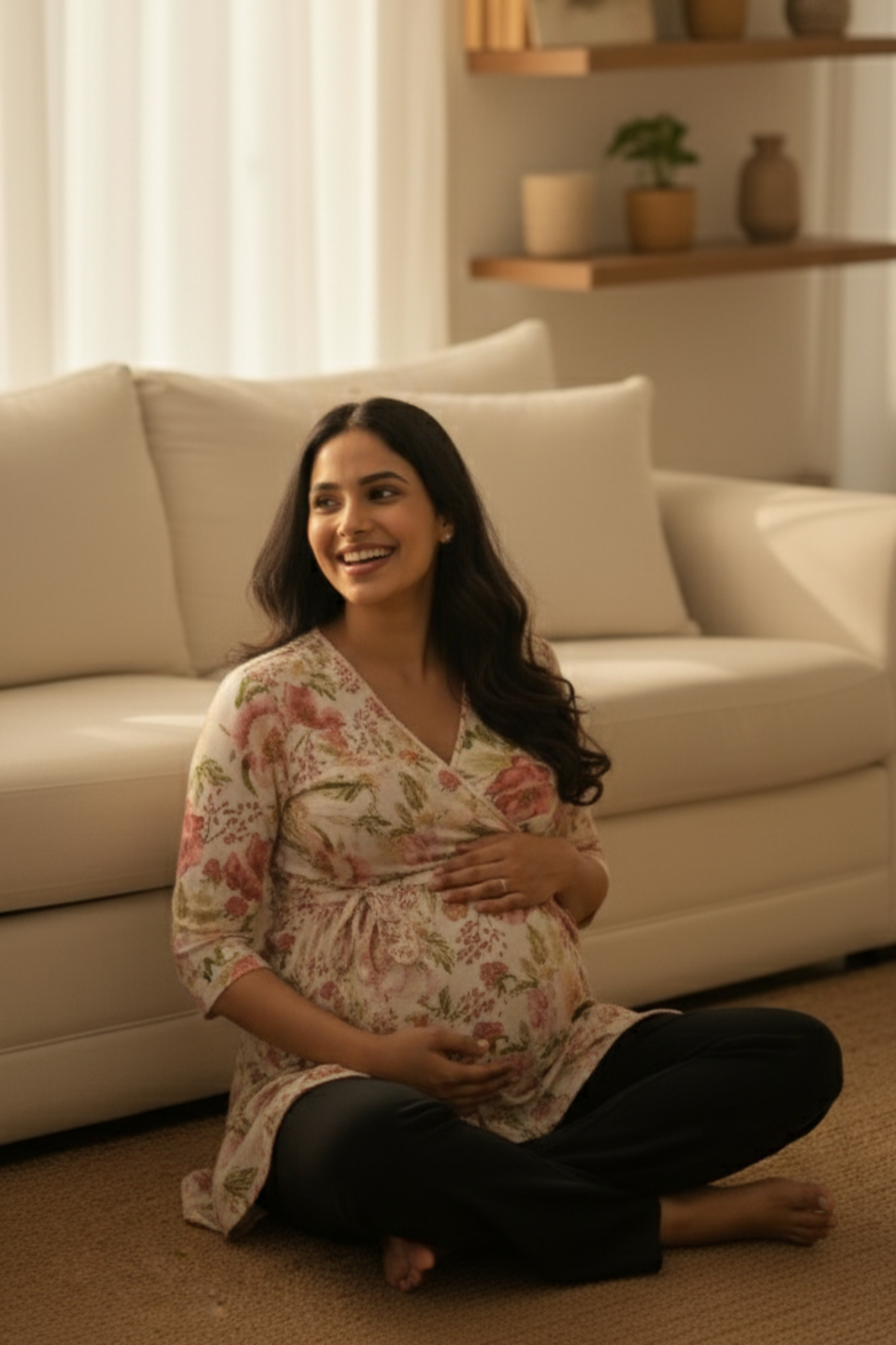 White Floral Maternity Top