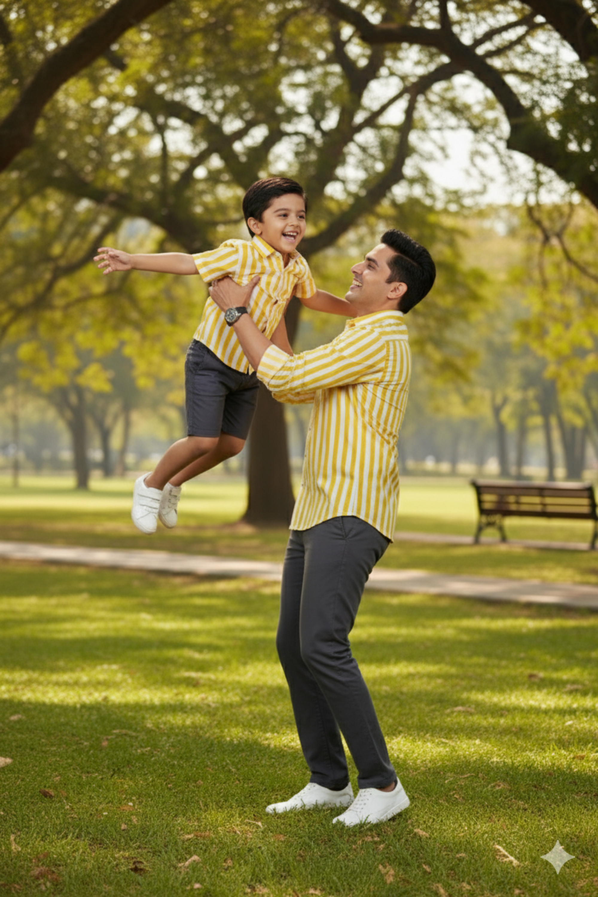 Yellow and White Stripes Father Son Twinning Set