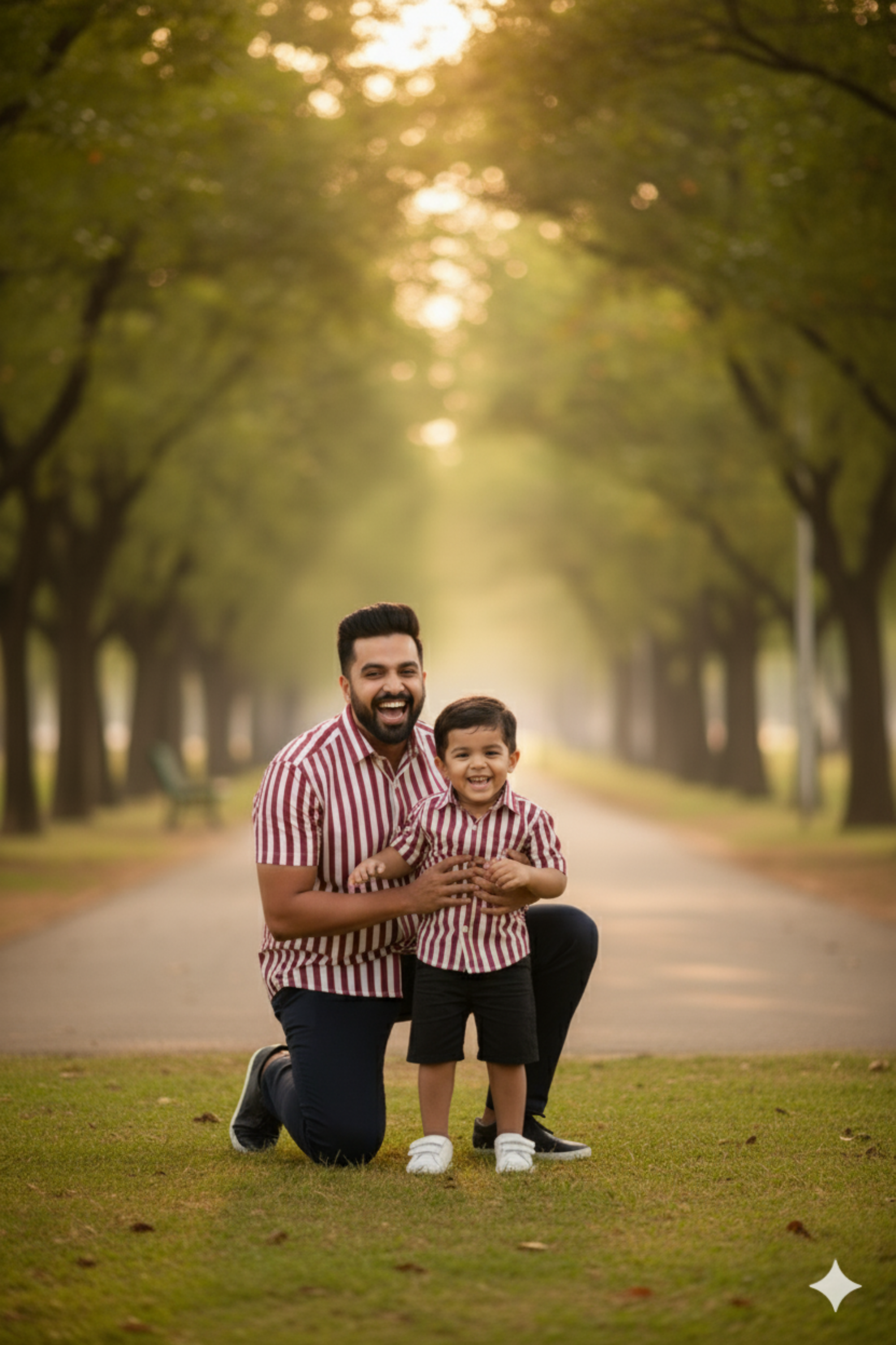 Red and White Stripes Father Son Twinning Set