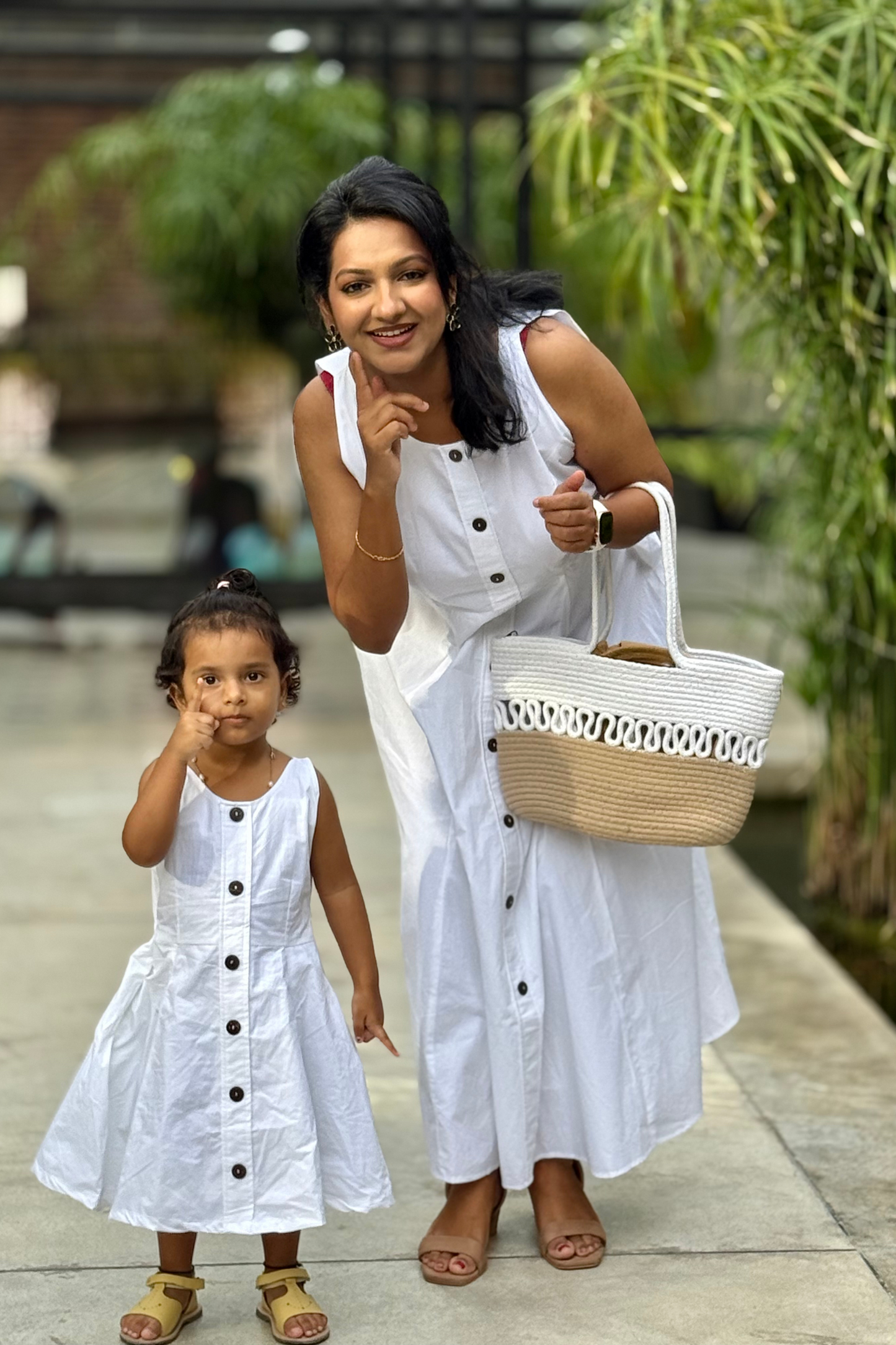 White Poplin Twinning Dress