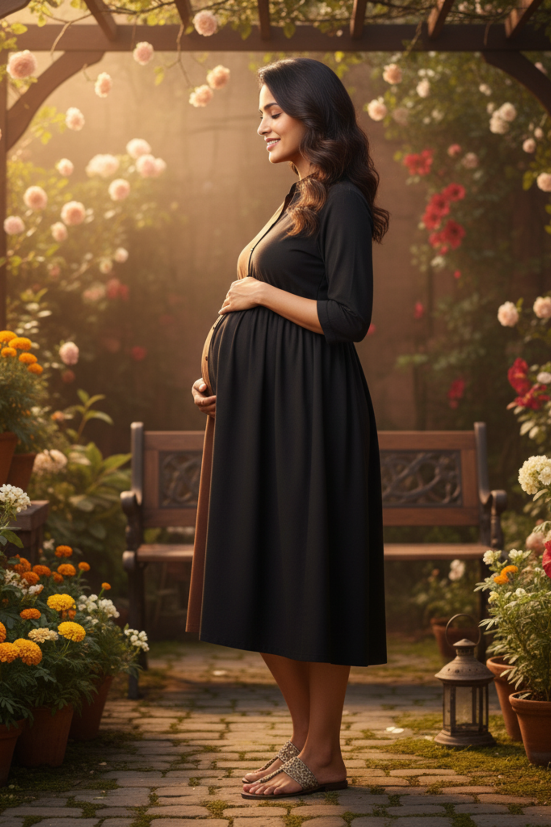 Brown and Black Colorblock Maternity Dress
