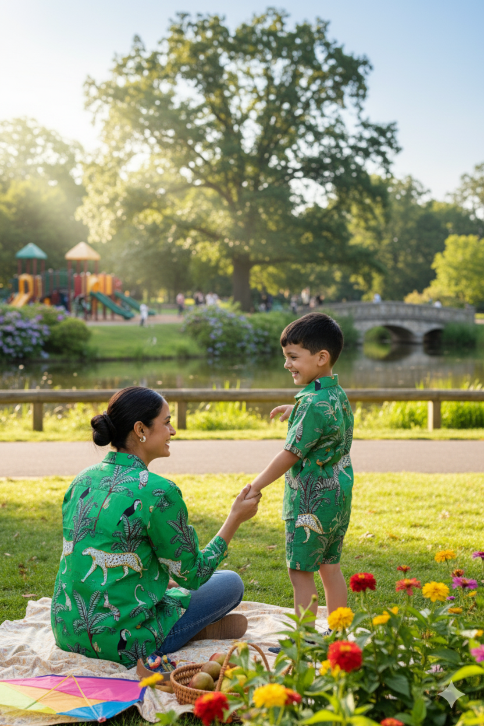Green Animal Print Twinning Set