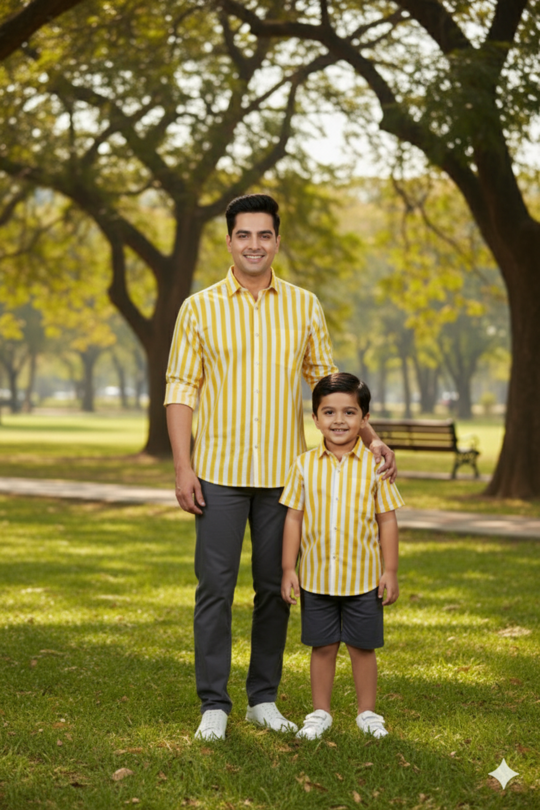 Yellow and White Stripes Father Son Twinning Set