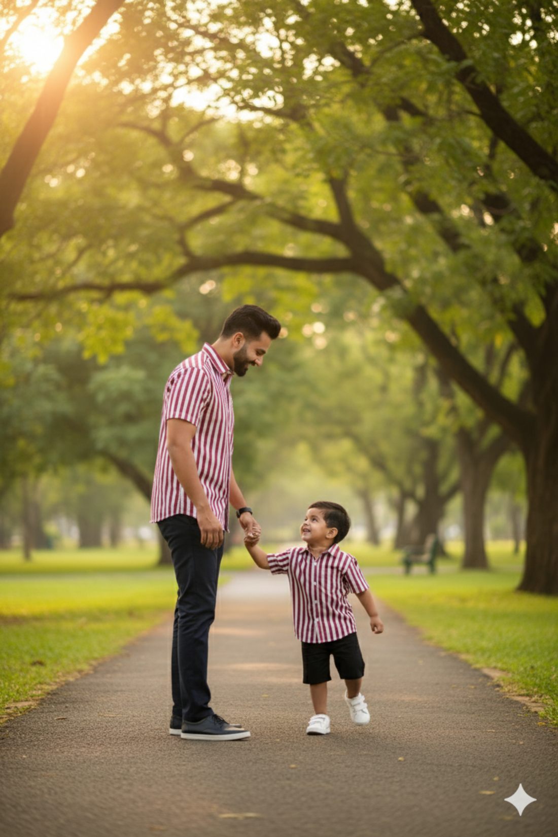 Red and White Stripes Father Son Twinning Set