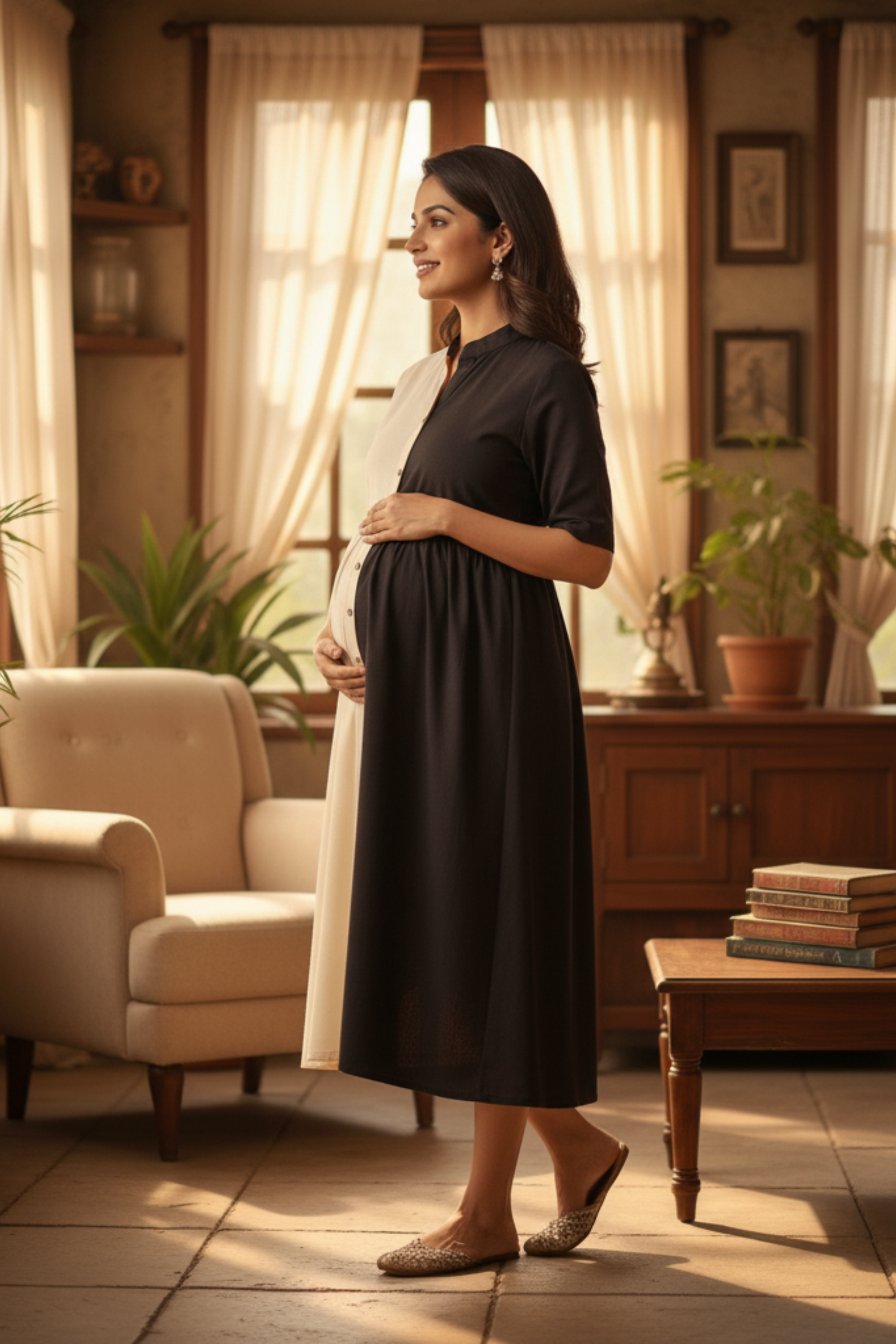 Black and White Colorblock Maternity Dress
