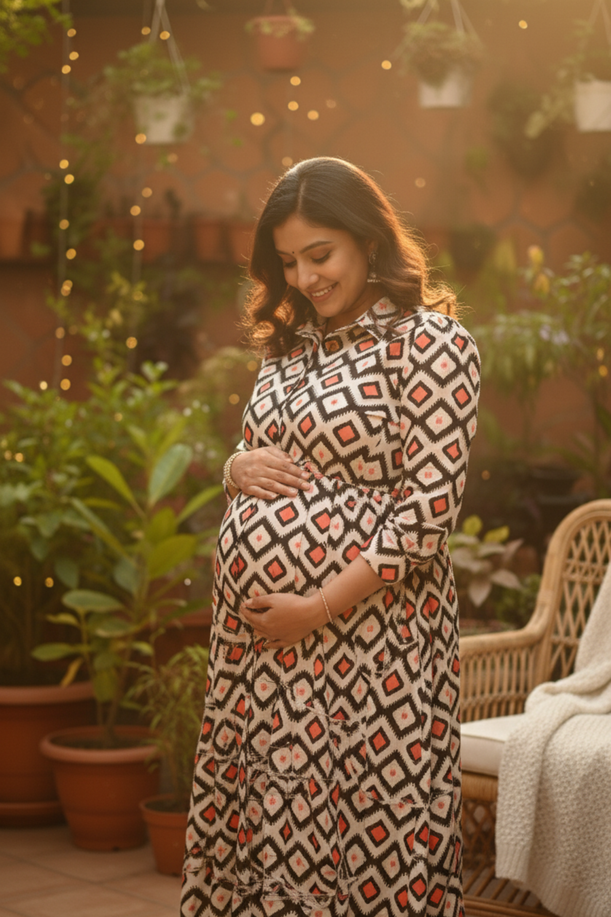 Geometric Print Maternity Dress